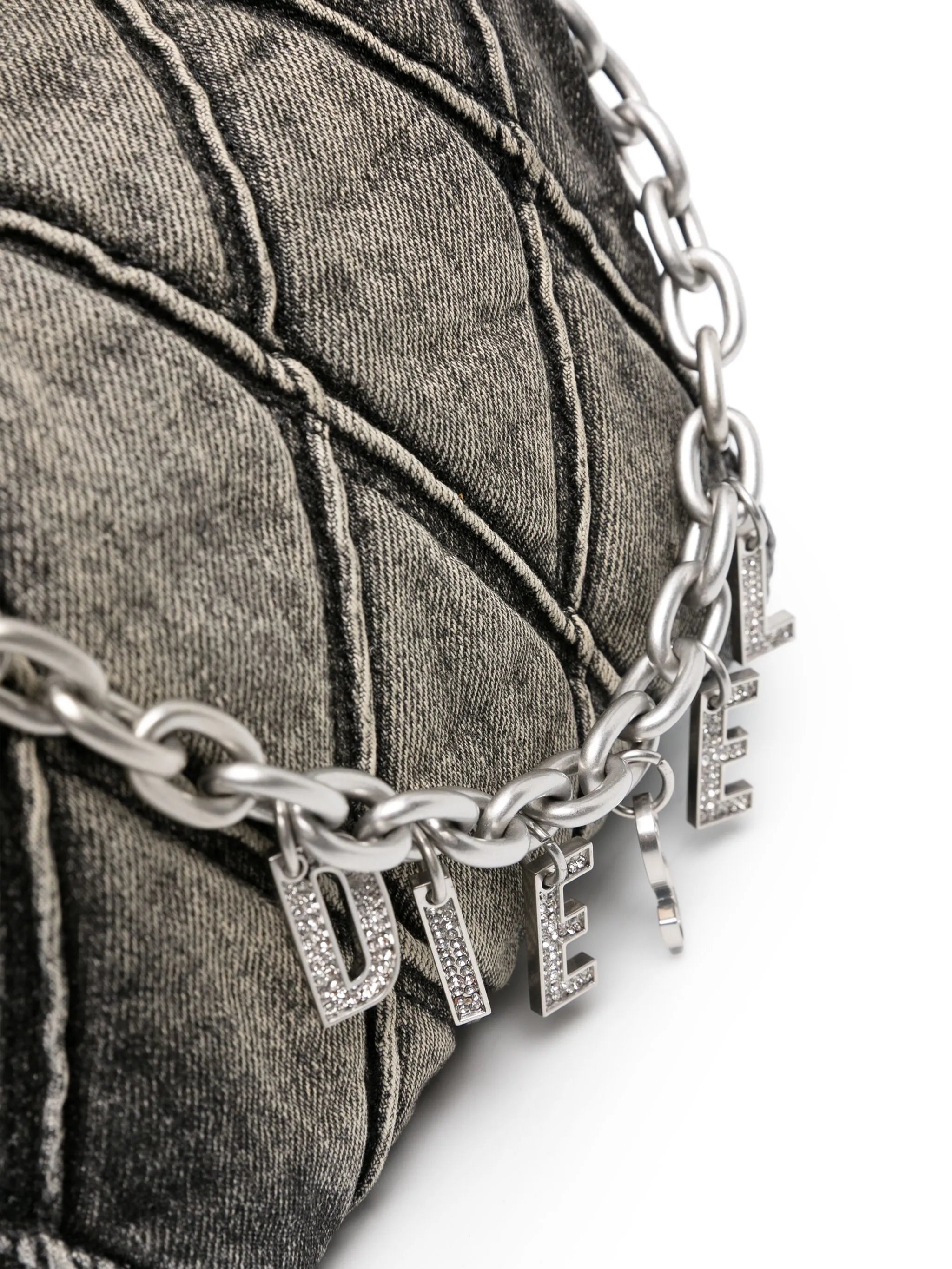 small logo-charm quilted denim bag