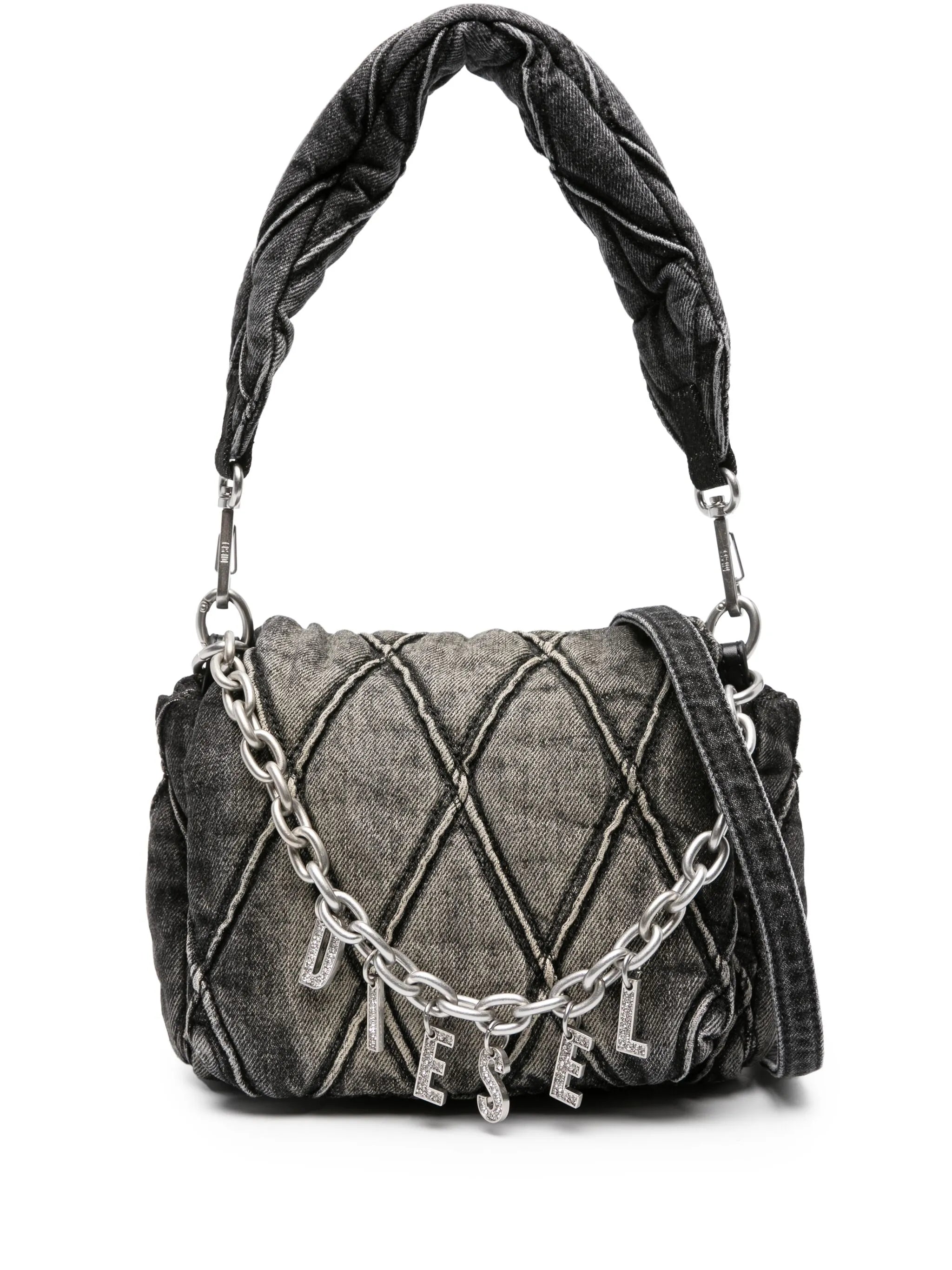 small logo-charm quilted denim bag