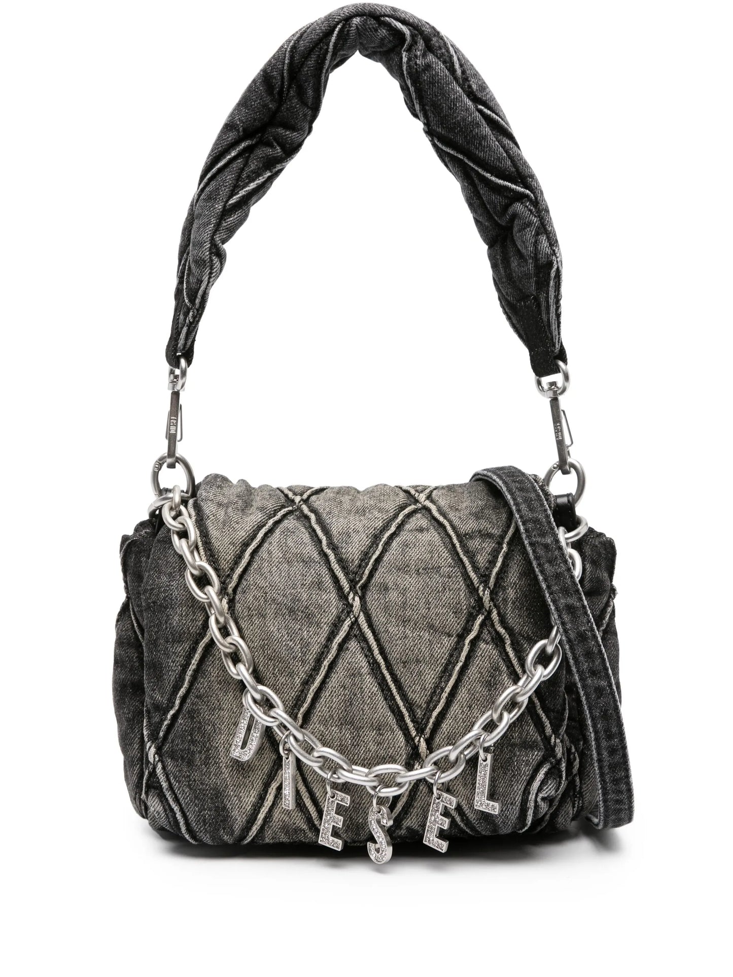small logo-charm quilted denim bag