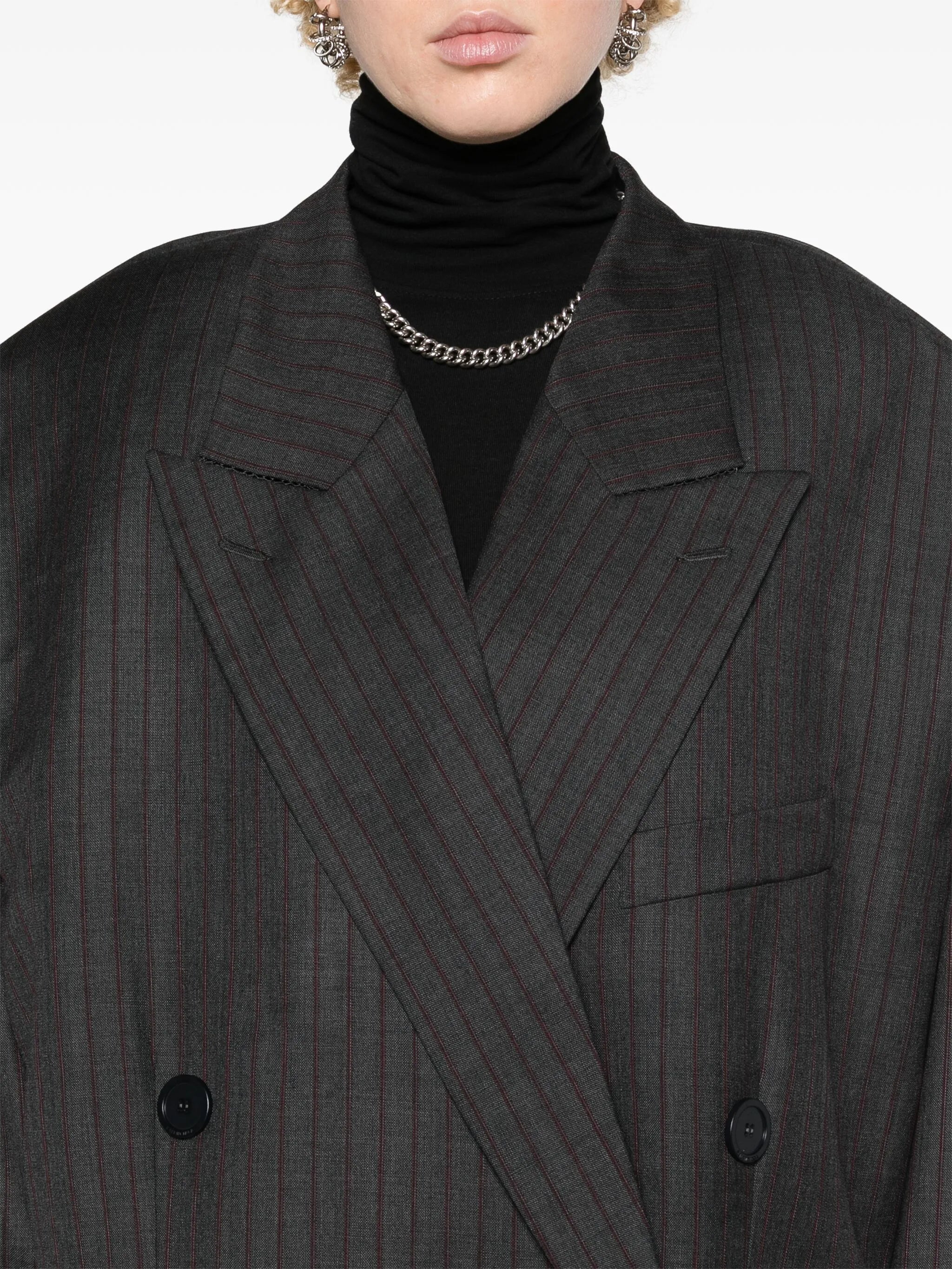 pinstriped double-breasted wool blazer