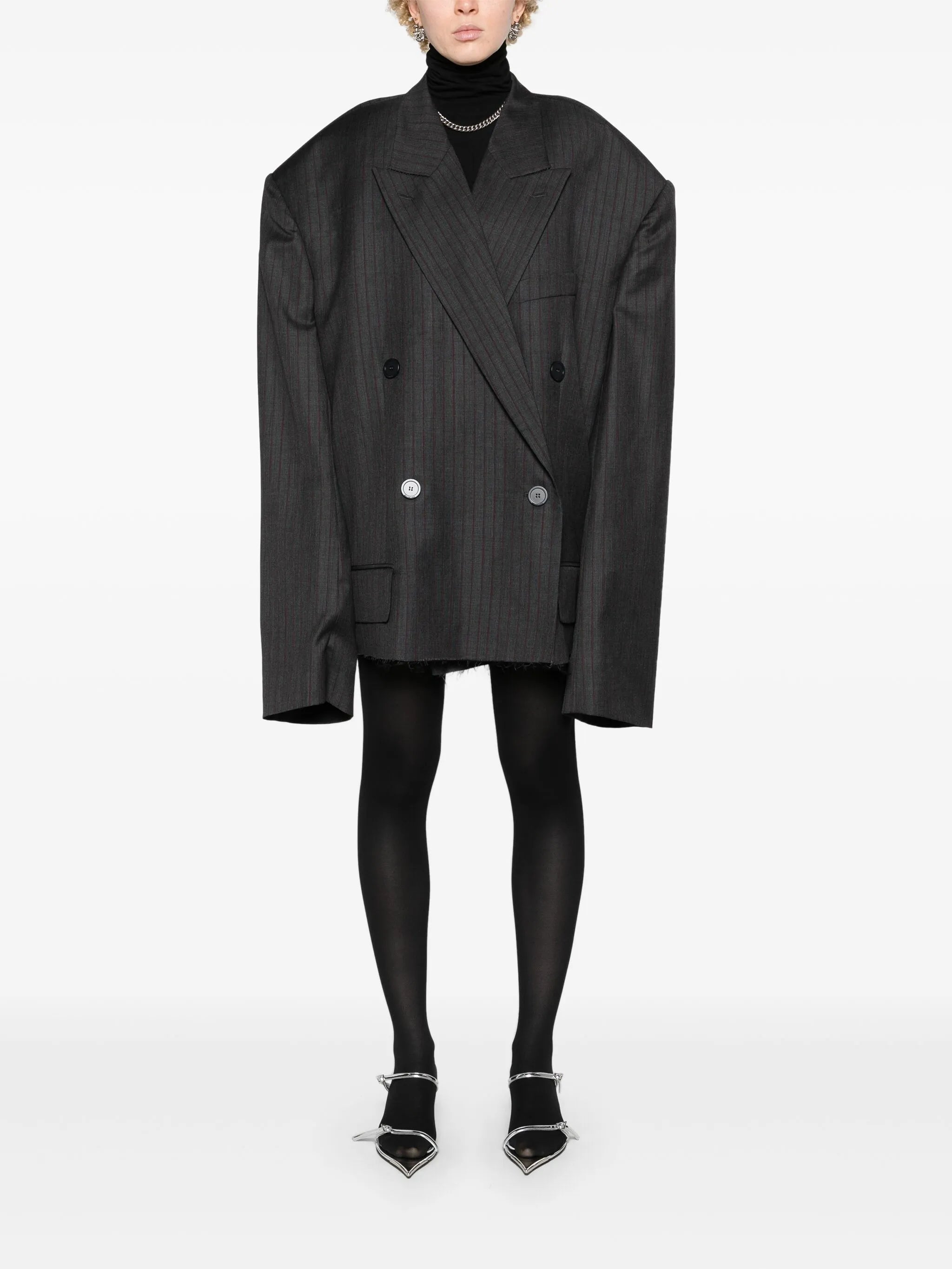pinstriped double-breasted wool blazer