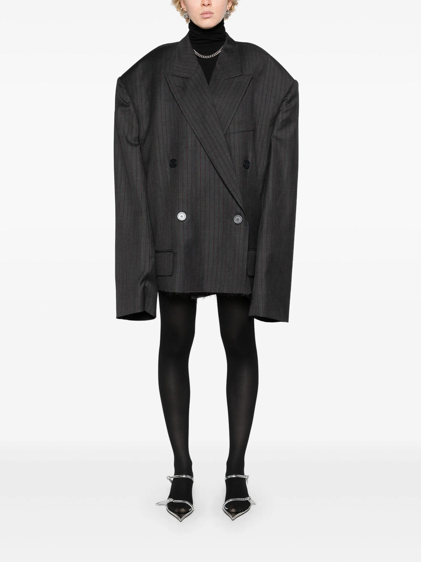 pinstriped double-breasted wool blazer