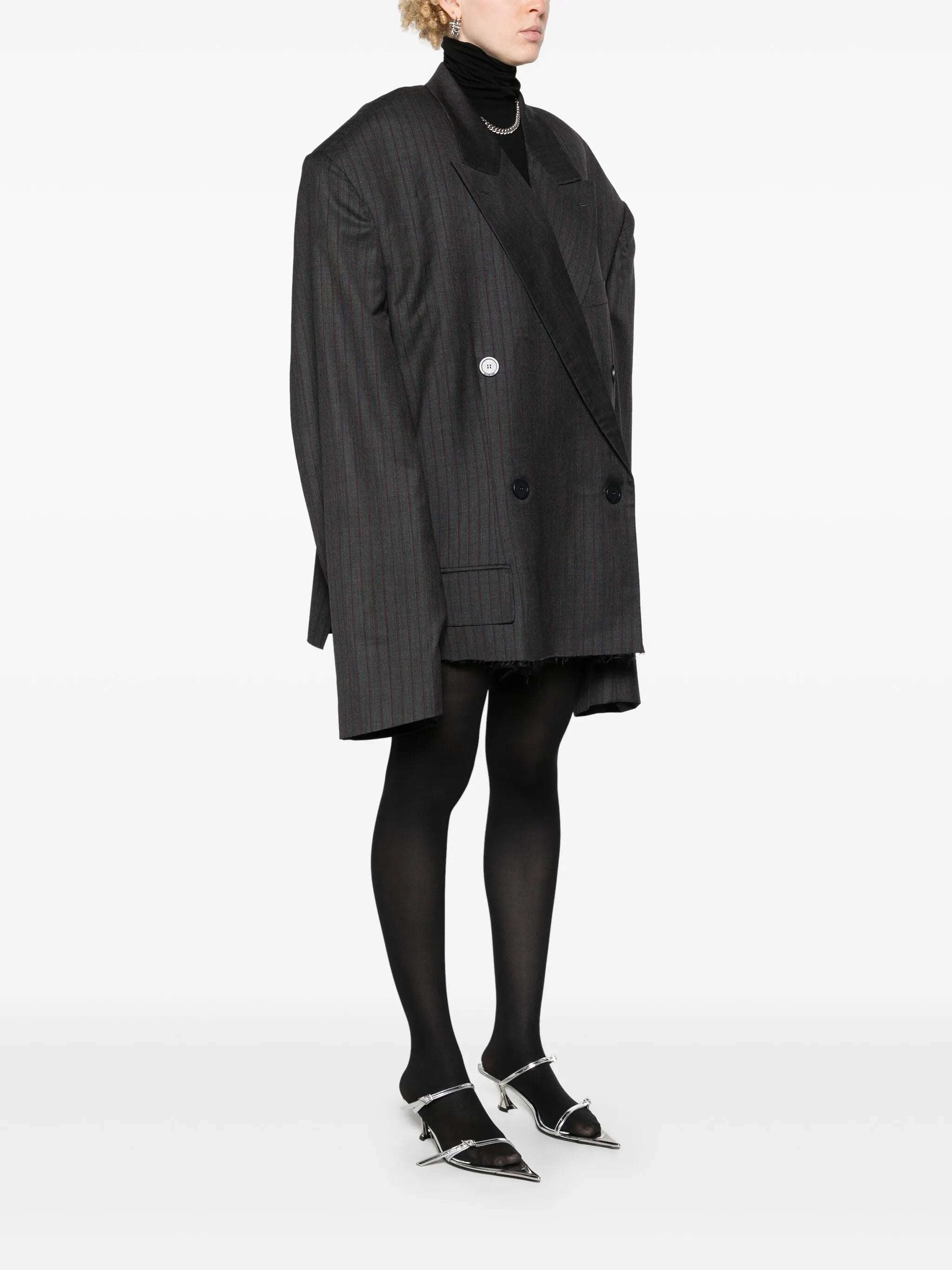 pinstriped double-breasted wool blazer