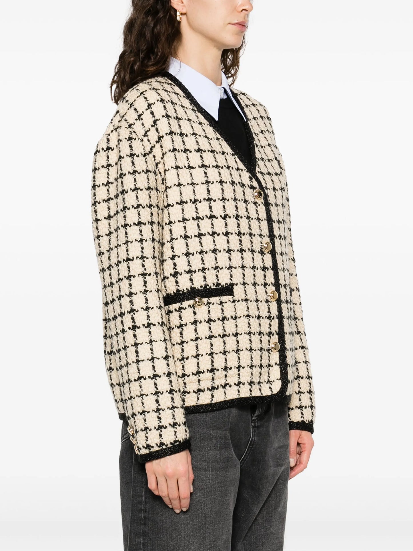check-pattern tweed jacket