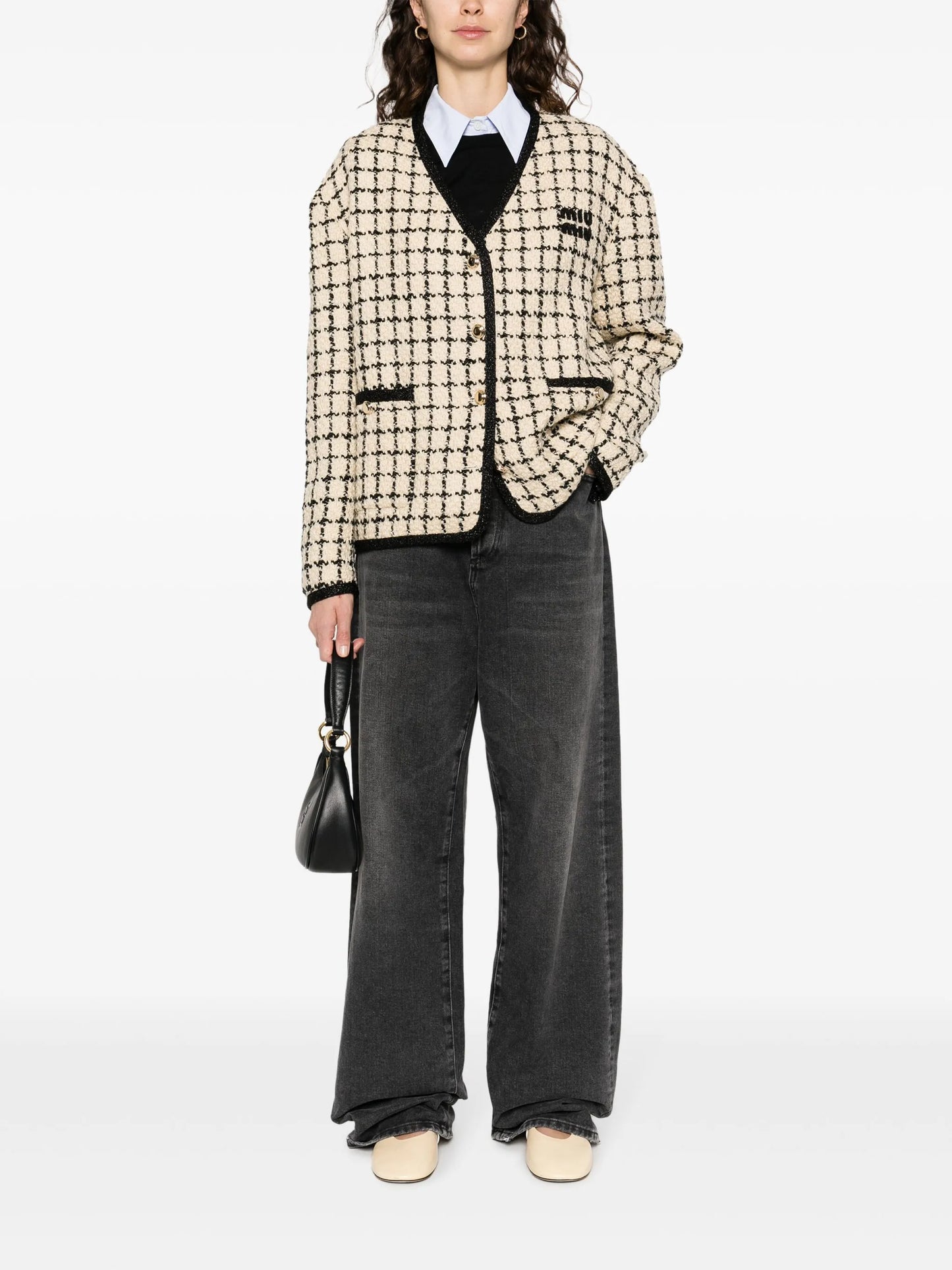 check-pattern tweed jacket