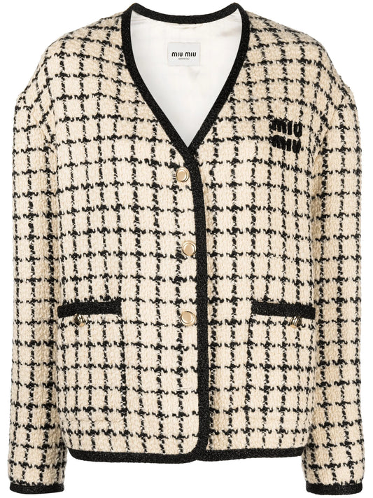 check-pattern tweed jacket