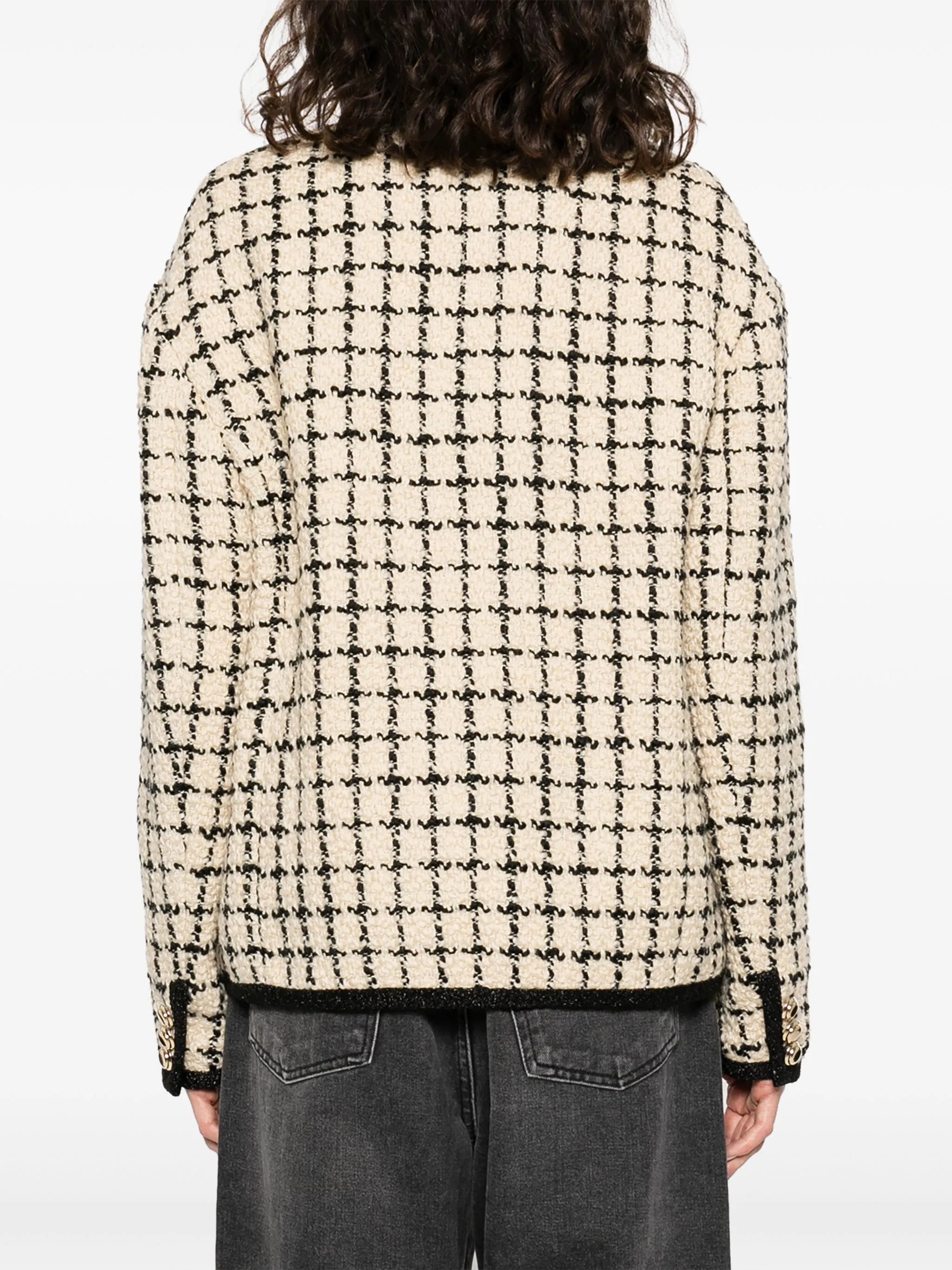 check-pattern tweed jacket