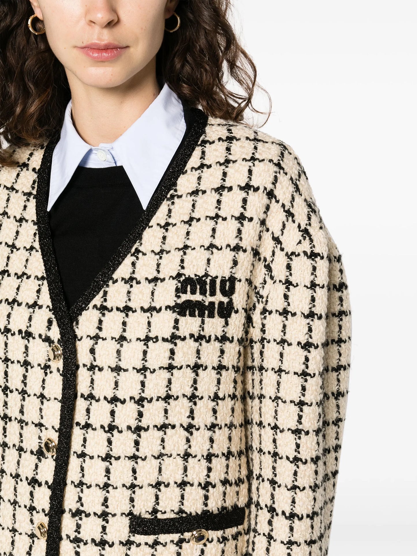 check-pattern tweed jacket