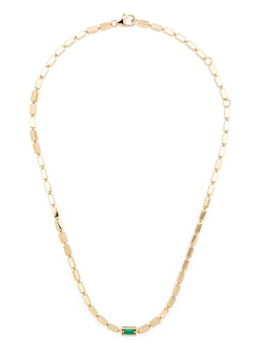 18kt yellow gold Block-Chain emerald baguette link necklace