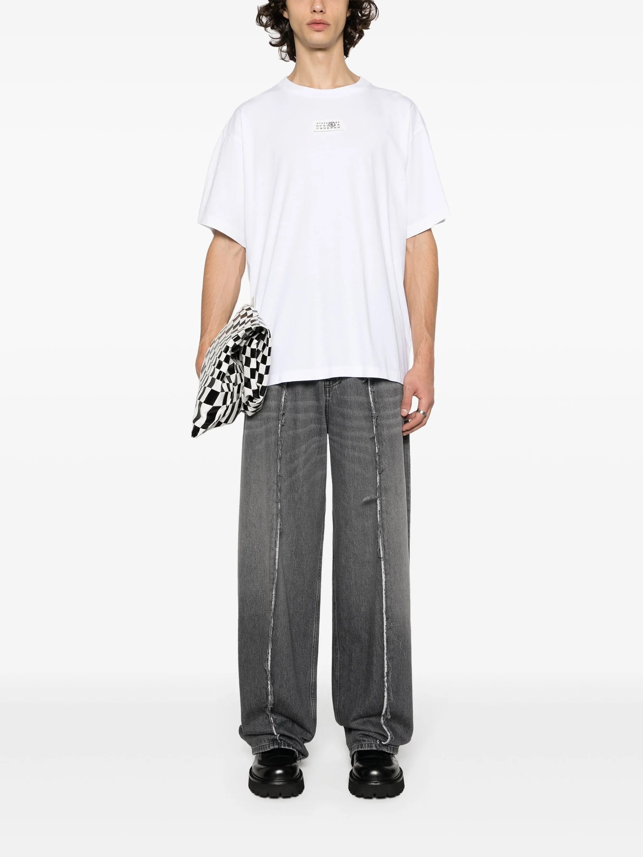 numbers motif-patch cotton T-shirt