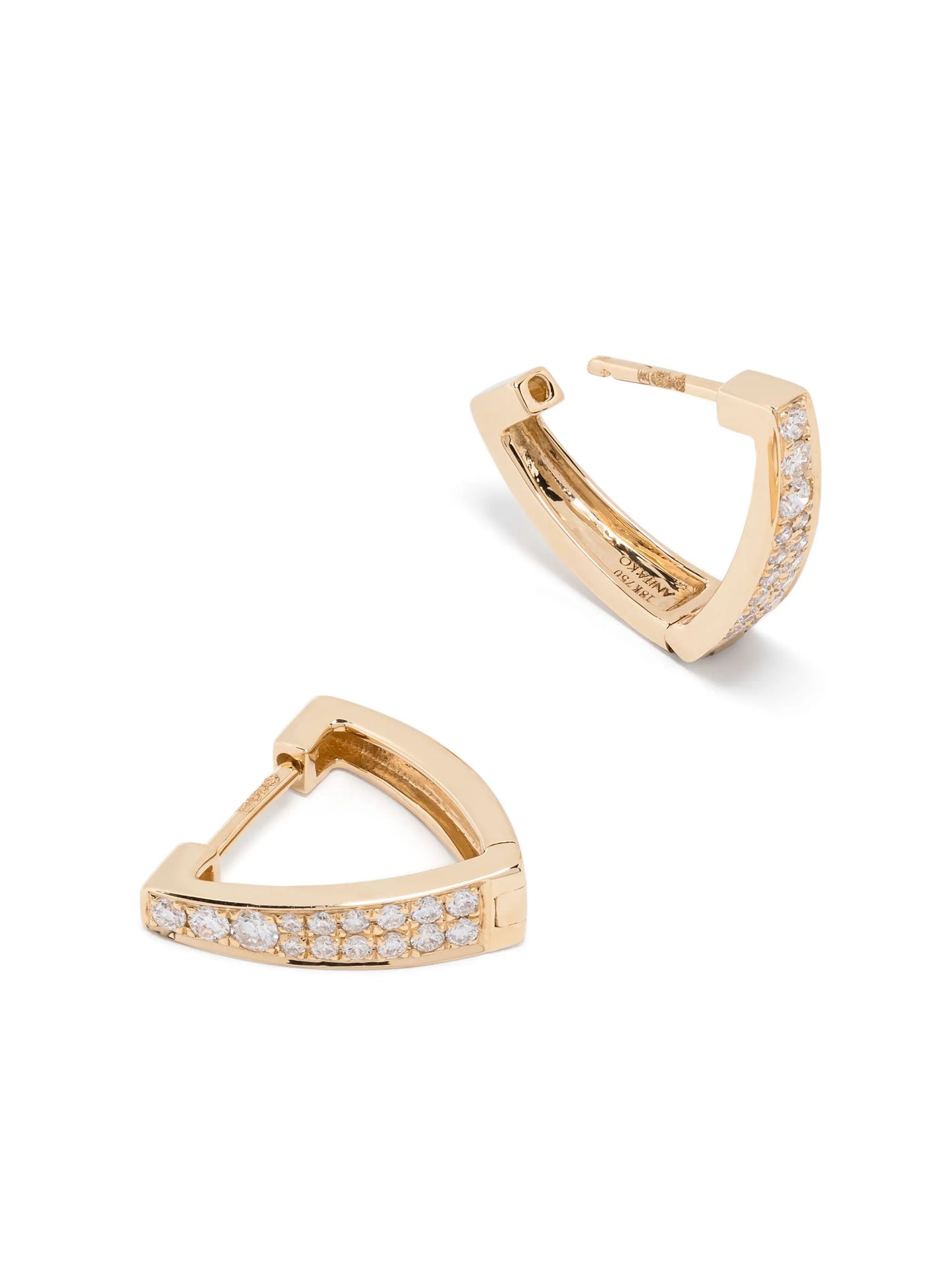 18kt yellow gold Triangle diamond huggie hoops