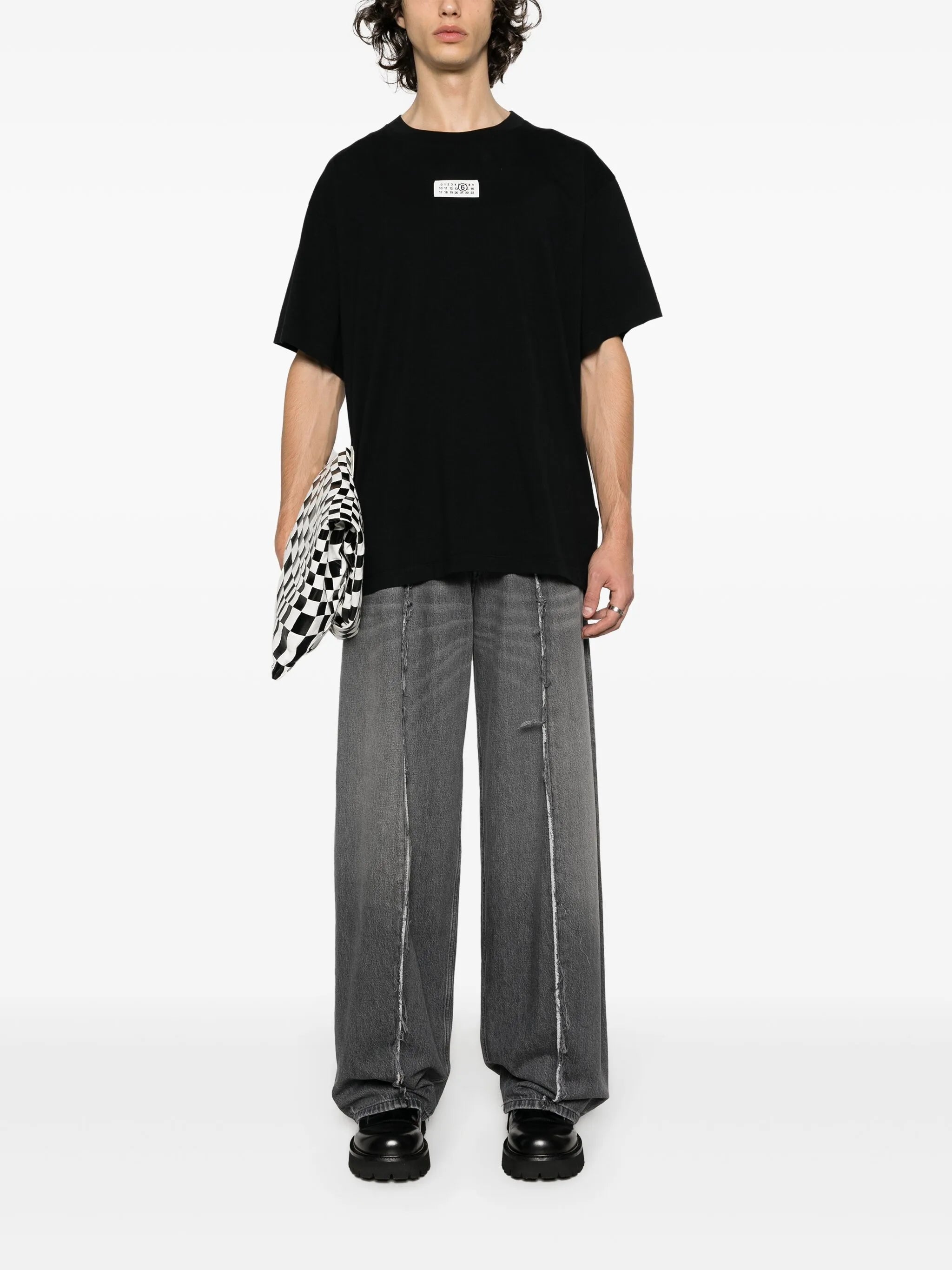 numbers motif-patch cotton T-shirt
