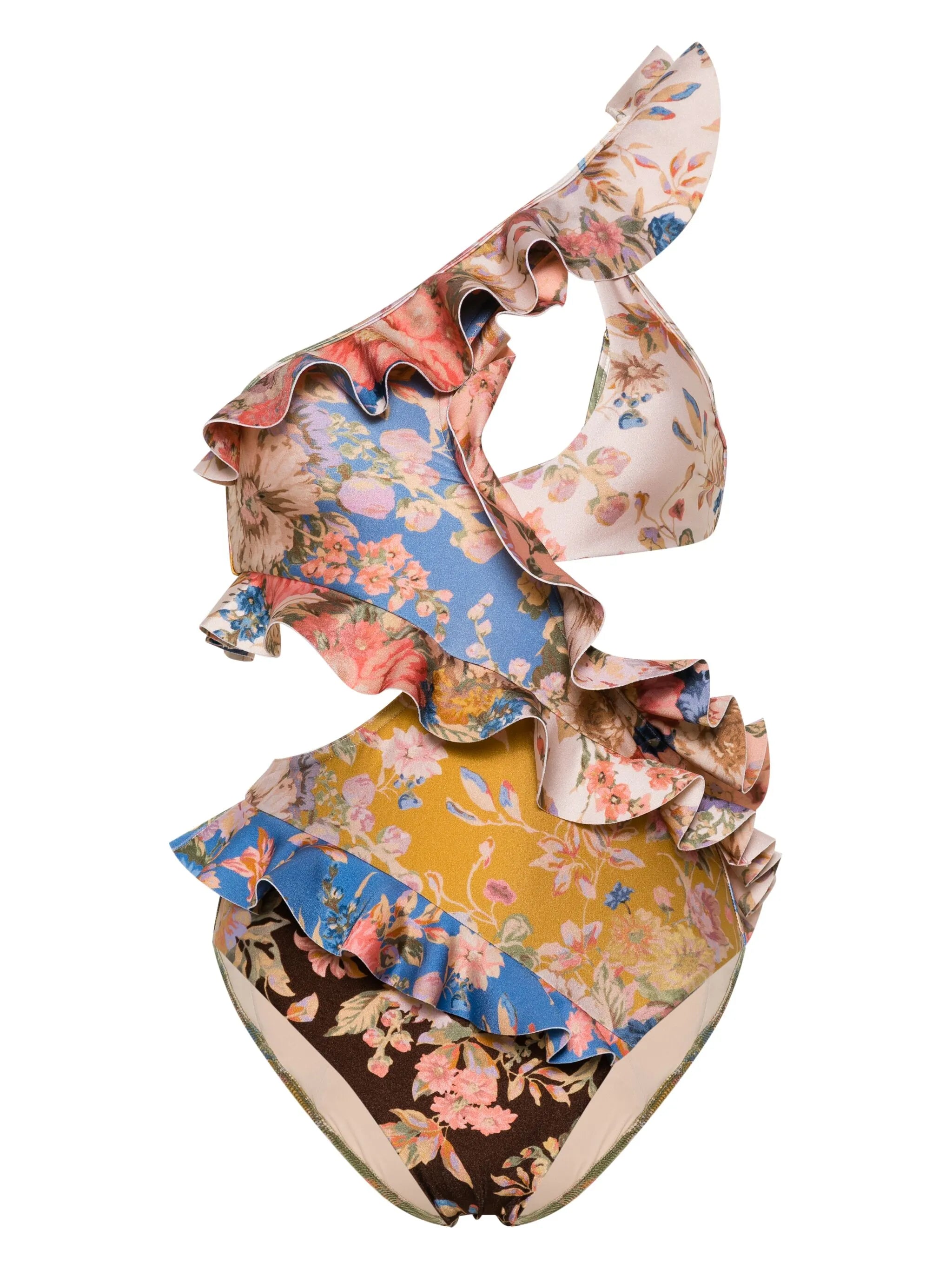 floral-print ruffled swimsuit