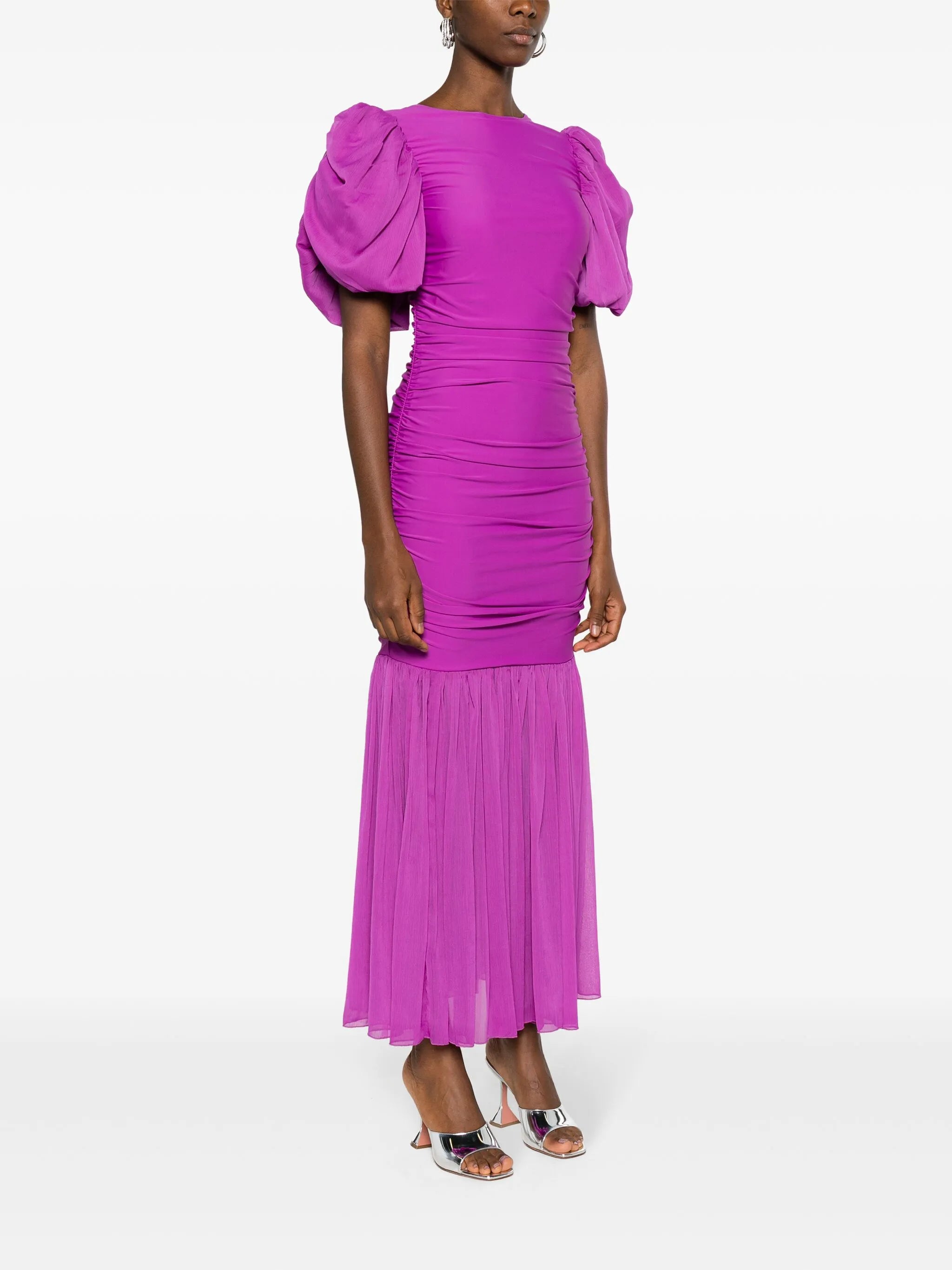 puff-sleeve fishtail gown
