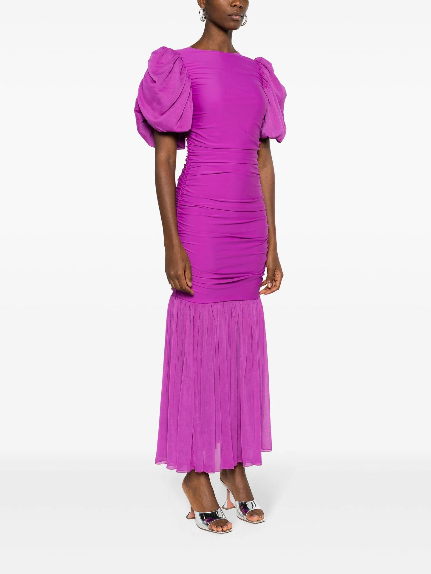 puff-sleeve fishtail gown