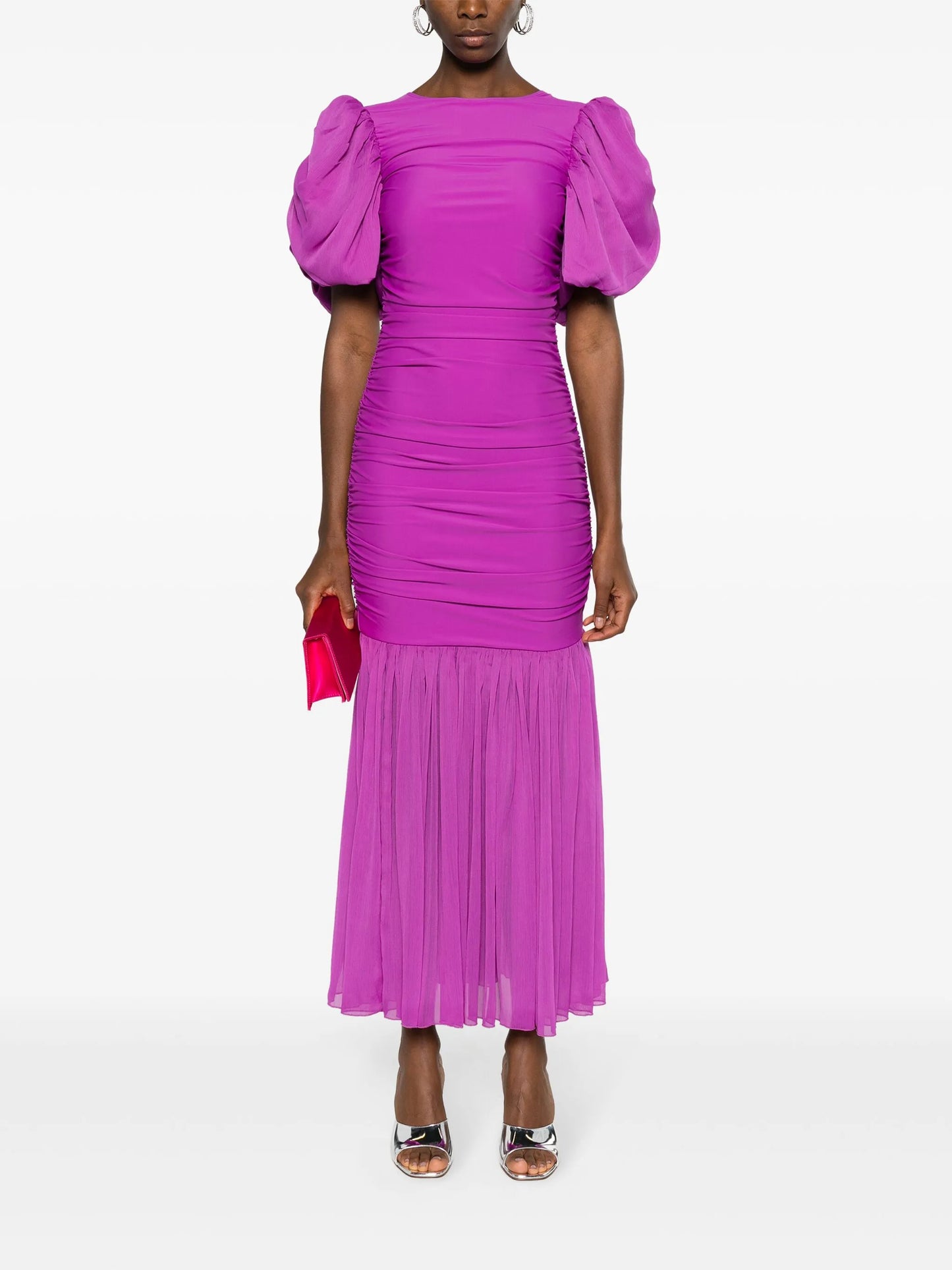 puff-sleeve fishtail gown