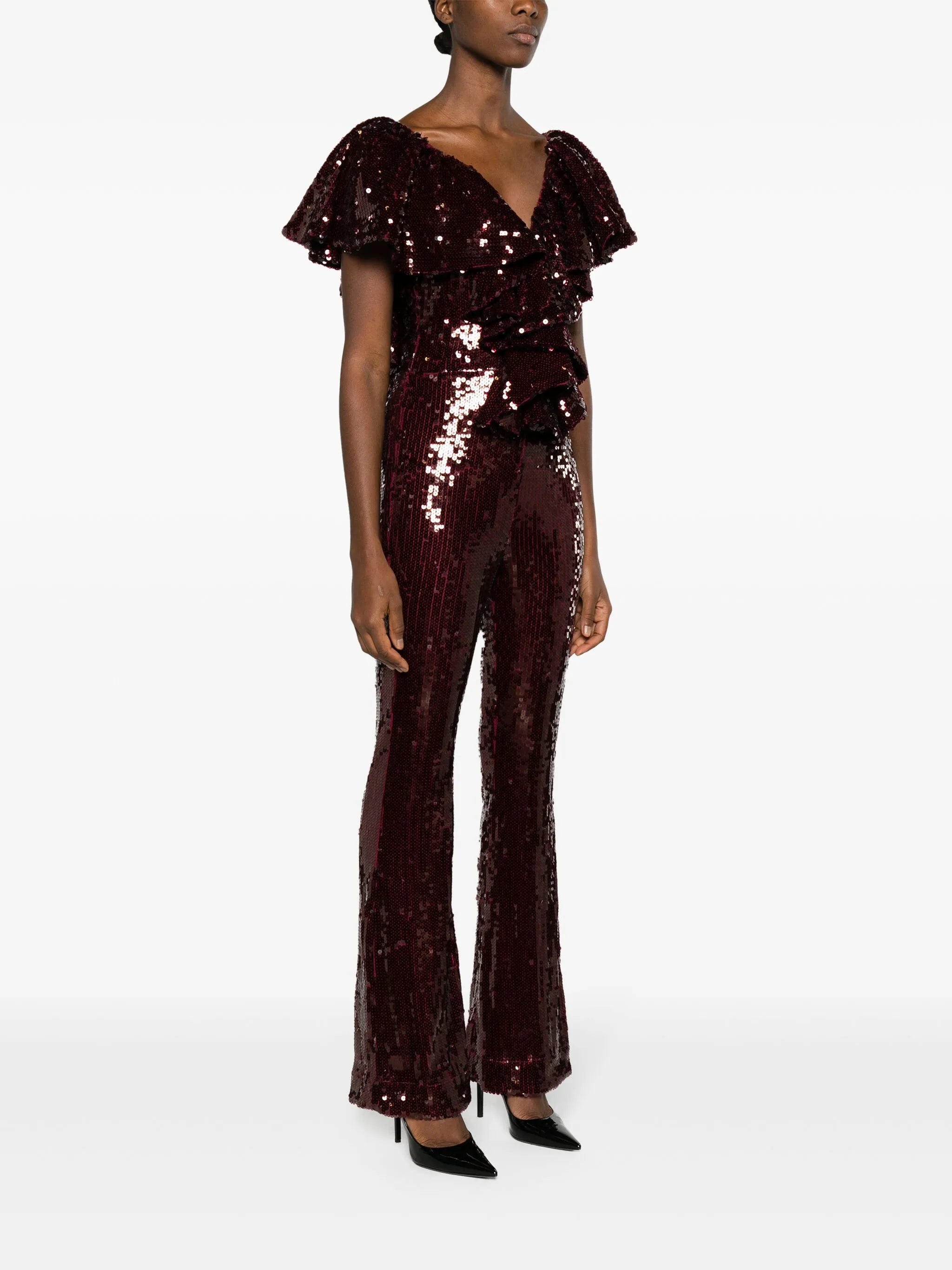 ruffled-detailing sequined jumpsuit