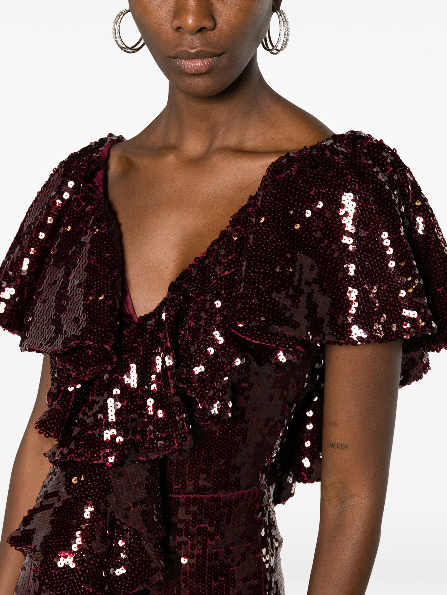 ruffled-detailing sequined jumpsuit