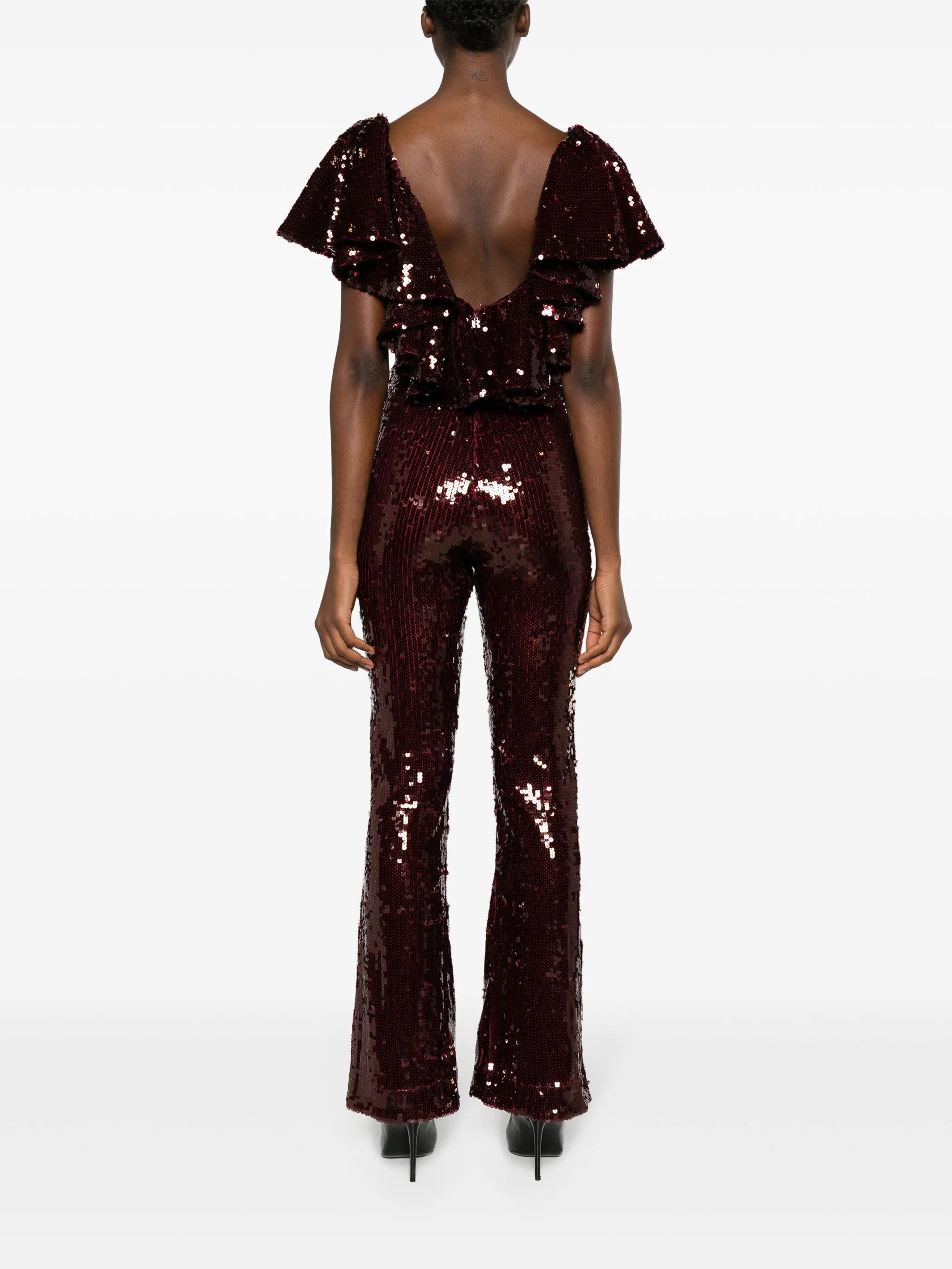 ruffled-detailing sequined jumpsuit