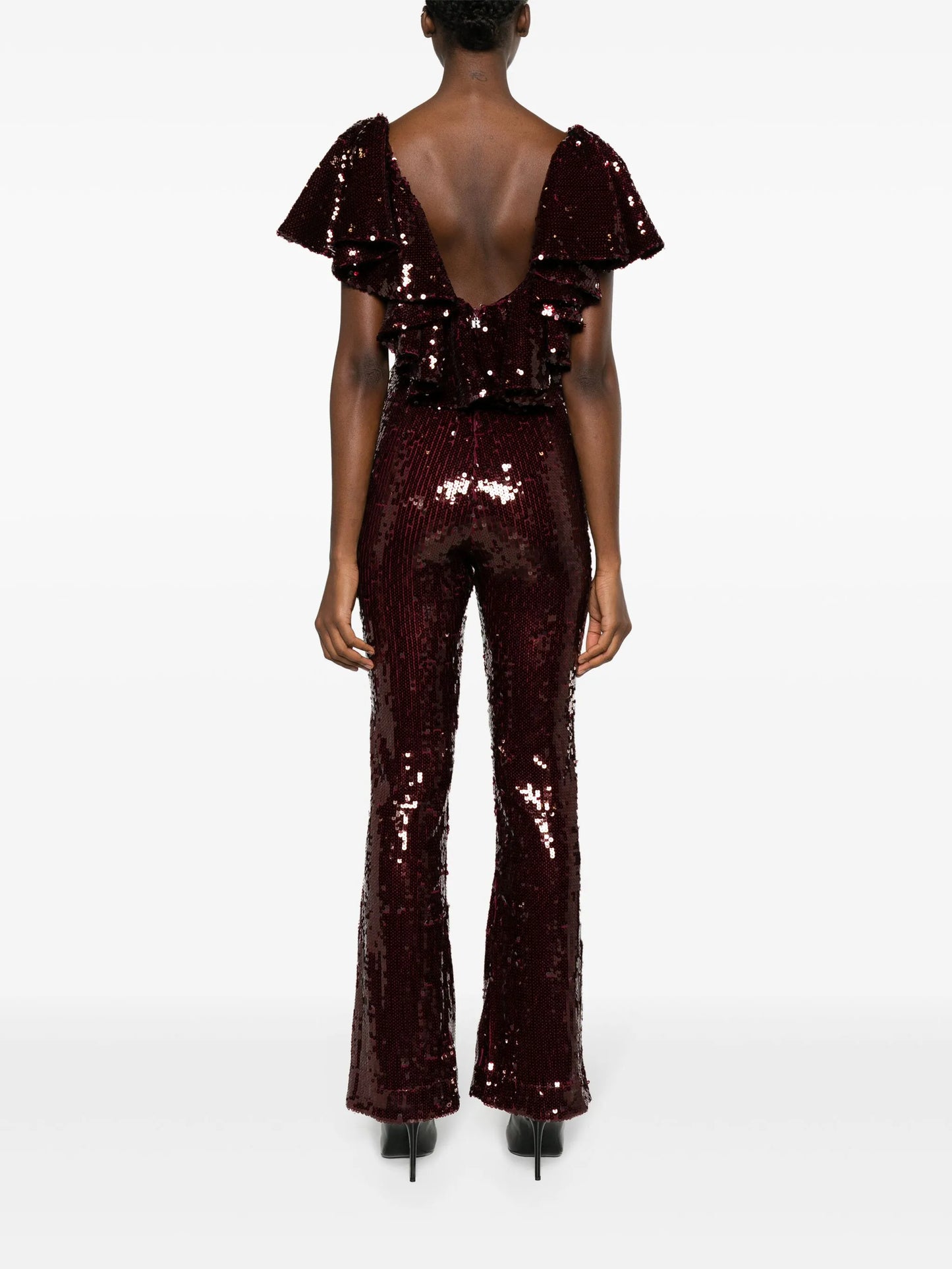 ruffled-detailing sequined jumpsuit