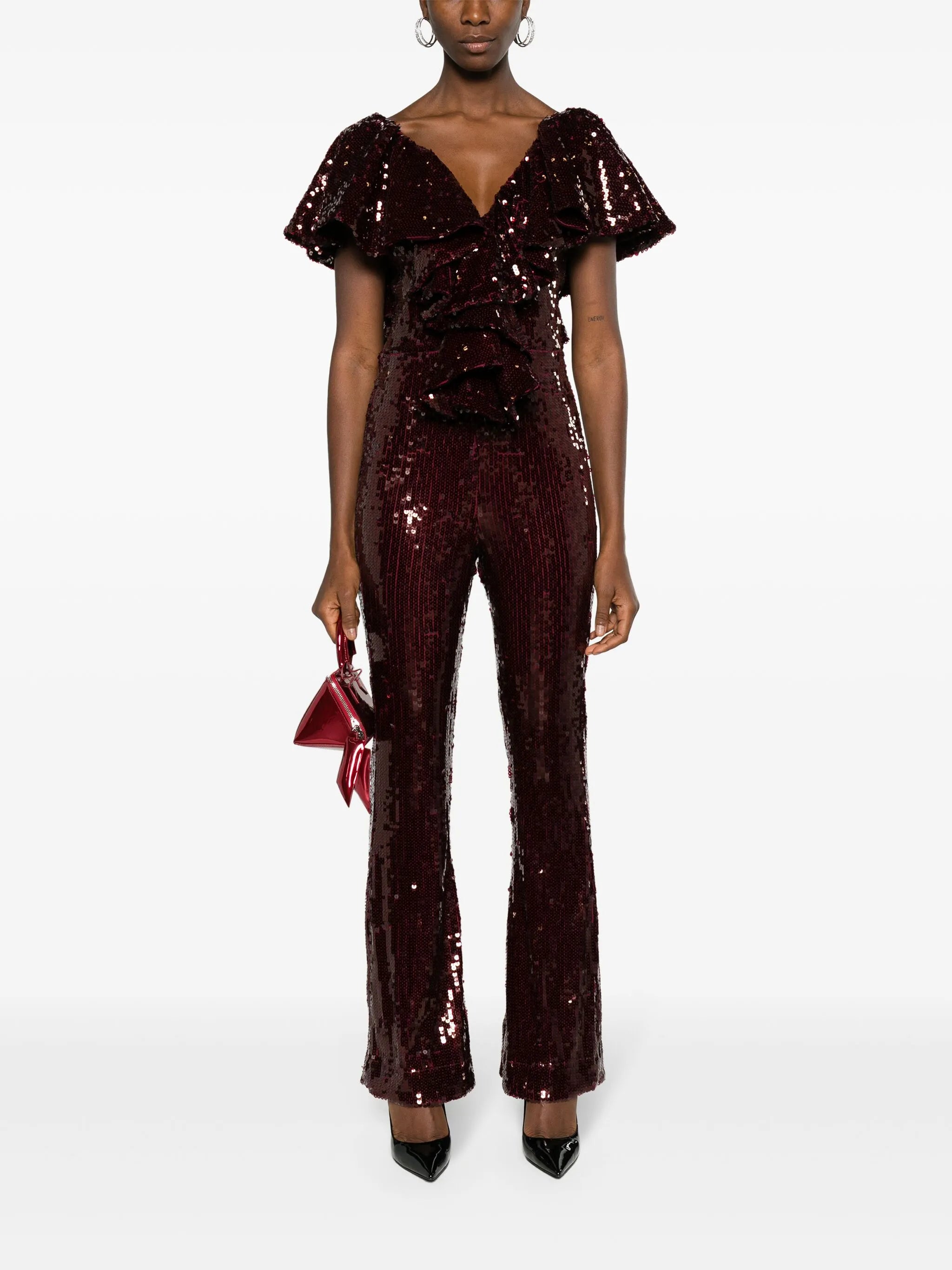 ruffled-detailing sequined jumpsuit