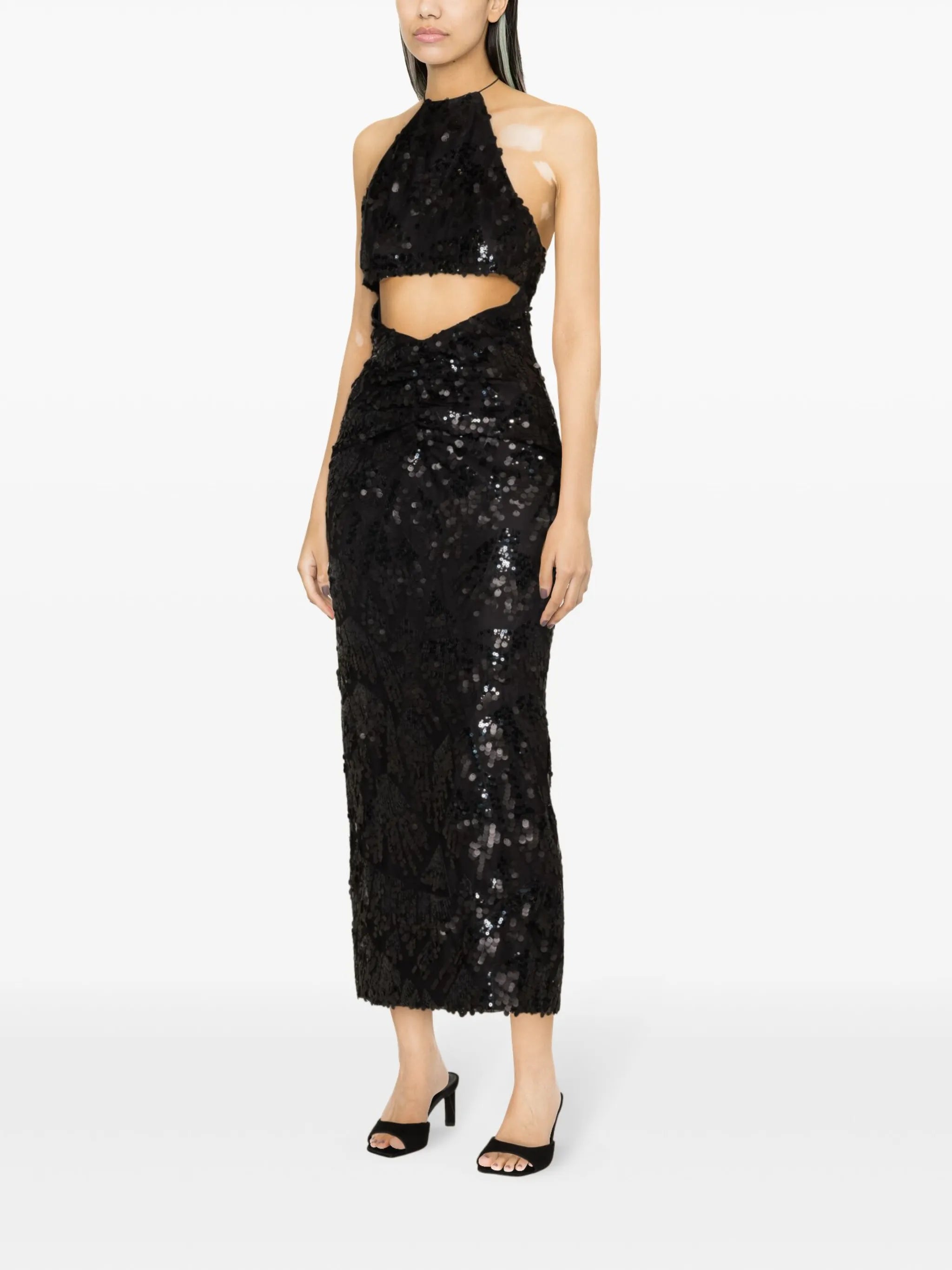 sequinned halterneck midi dress