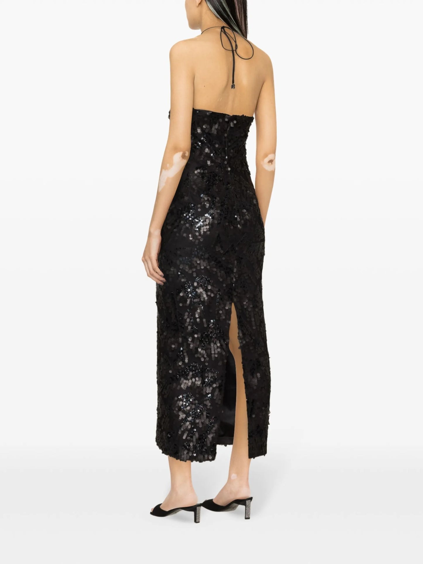 sequinned halterneck midi dress