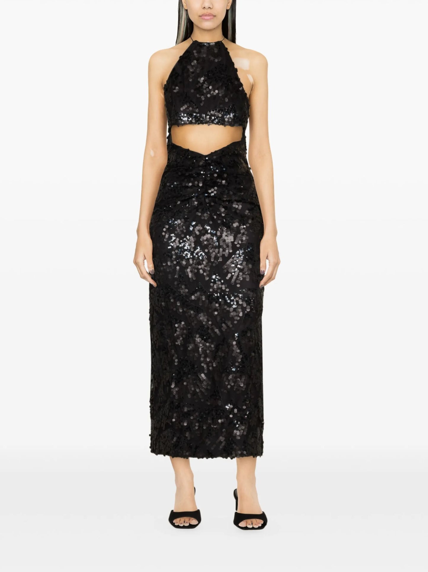 sequinned halterneck midi dress