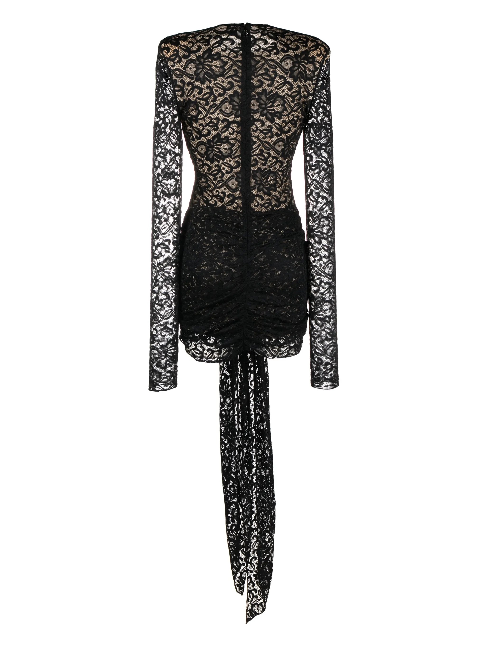 lace-trim bow-tie minidress