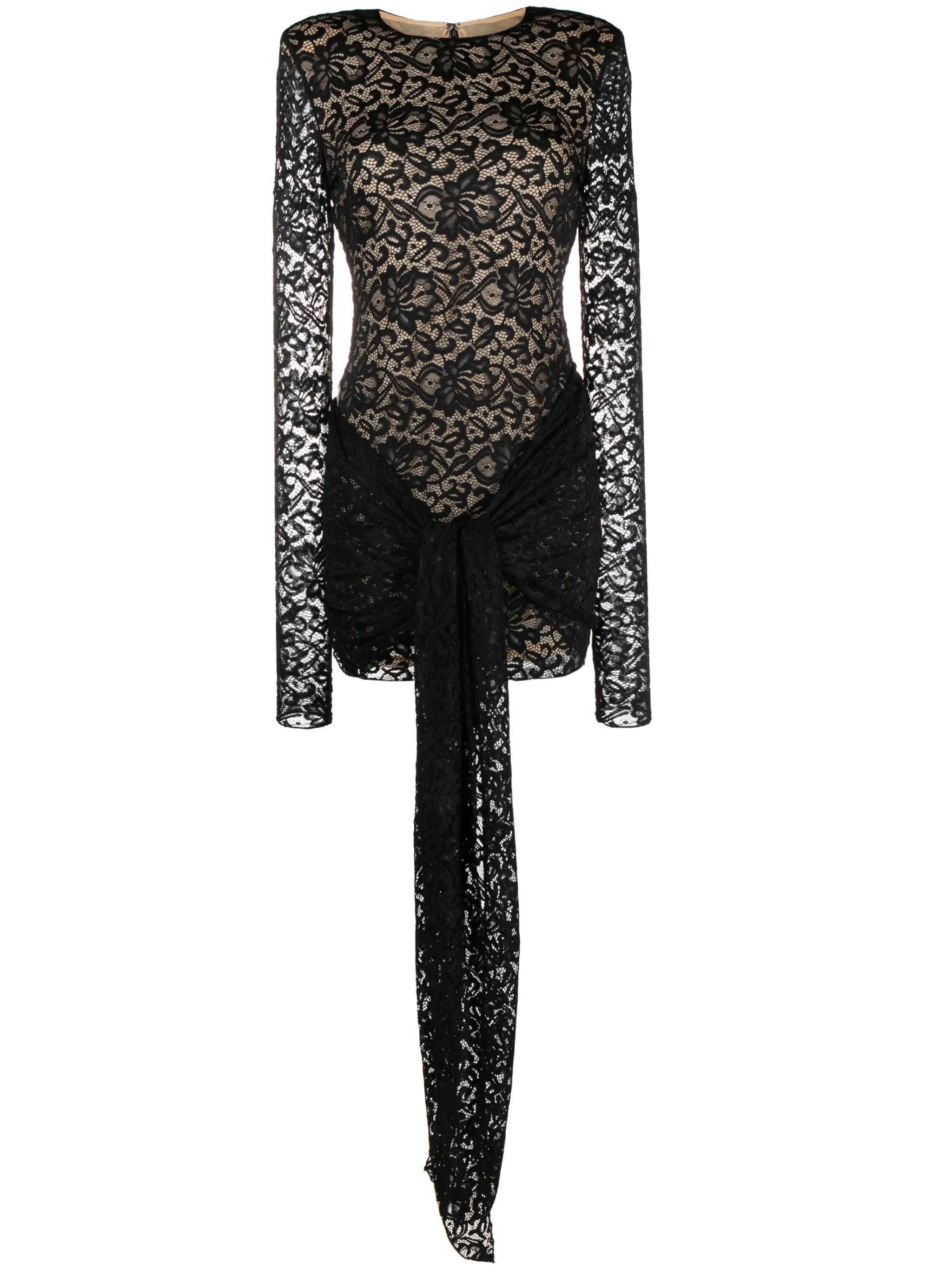 lace-trim bow-tie minidress