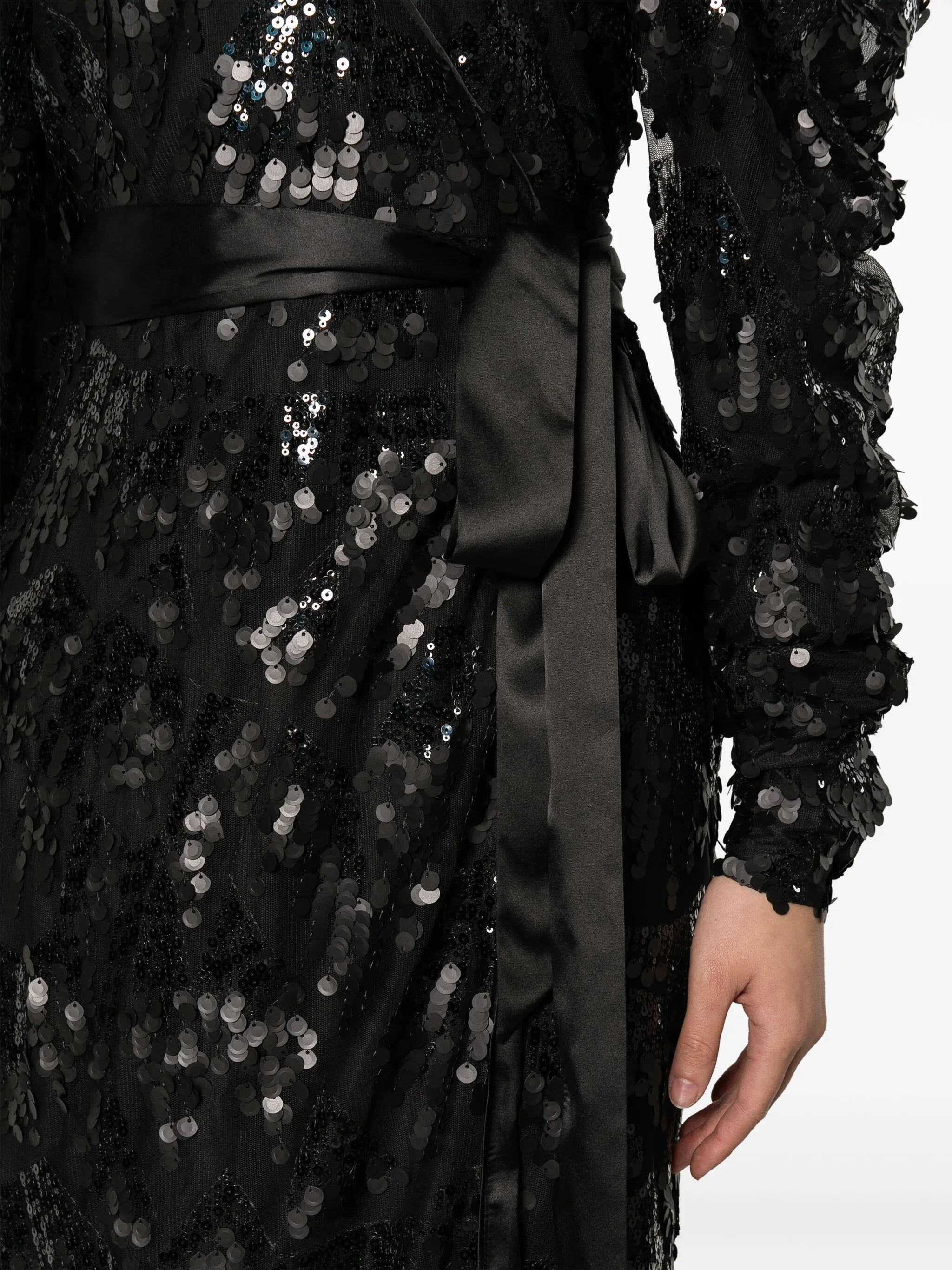 sequined wrap midi dress