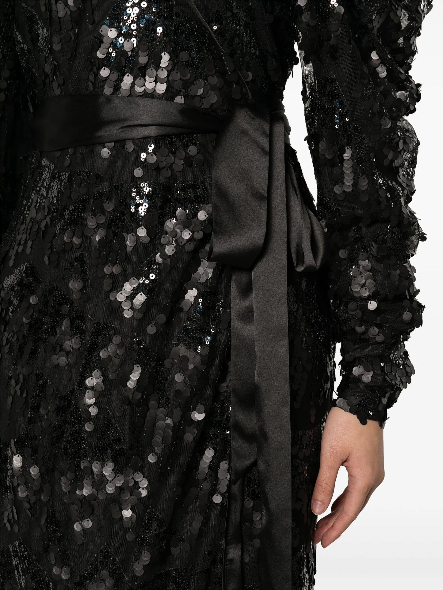 sequined wrap midi dress