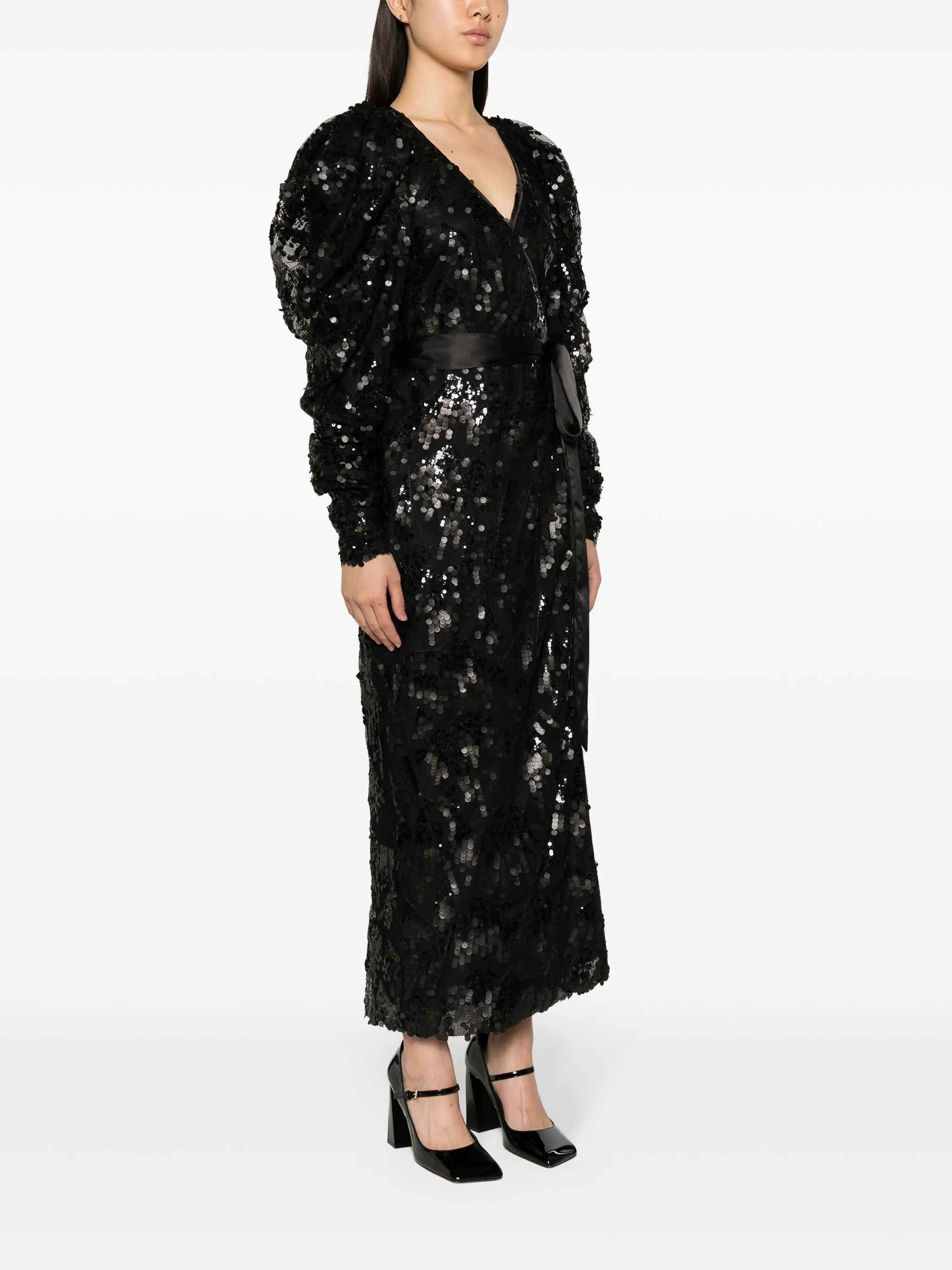 sequined wrap midi dress