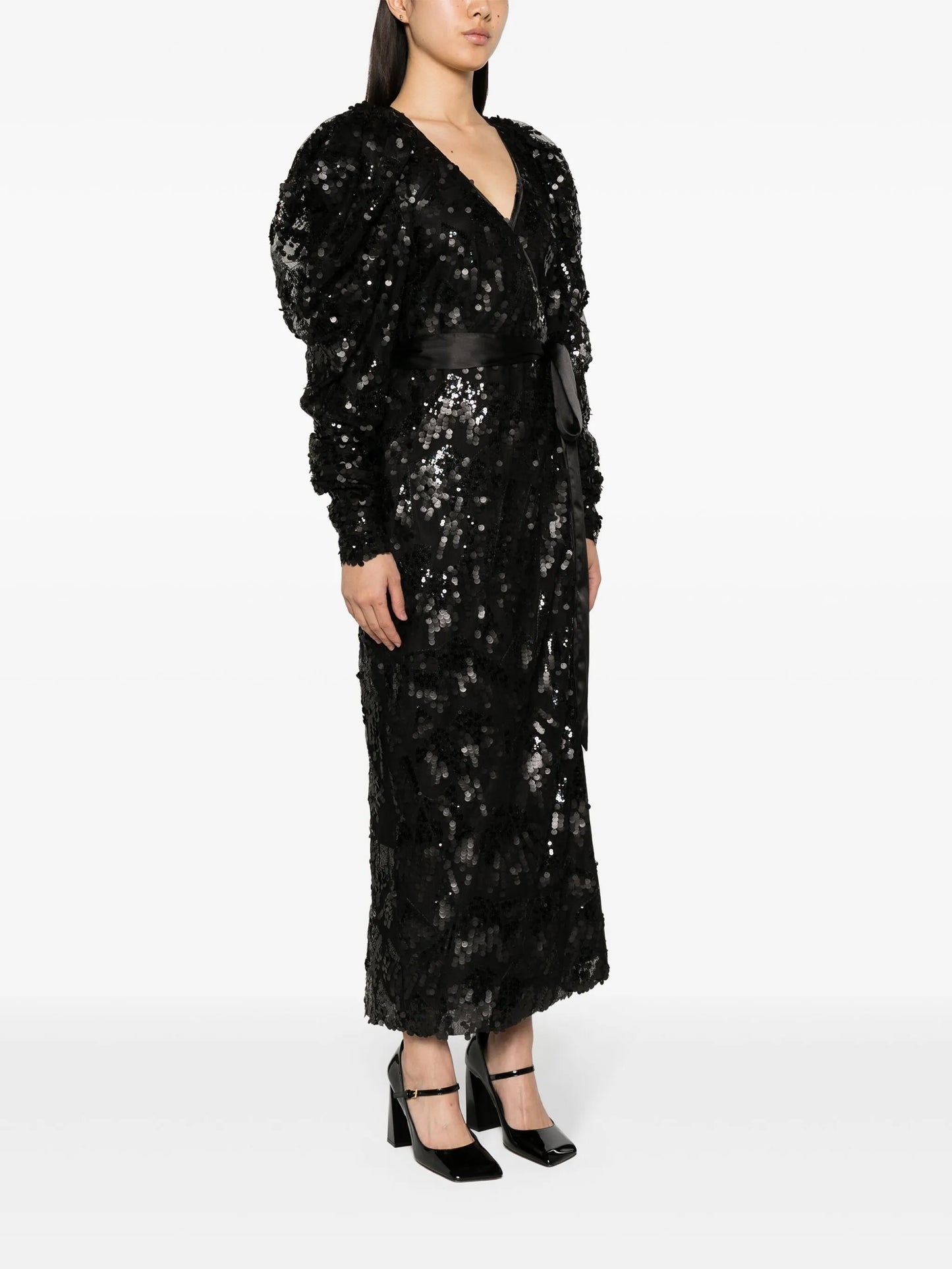 sequined wrap midi dress