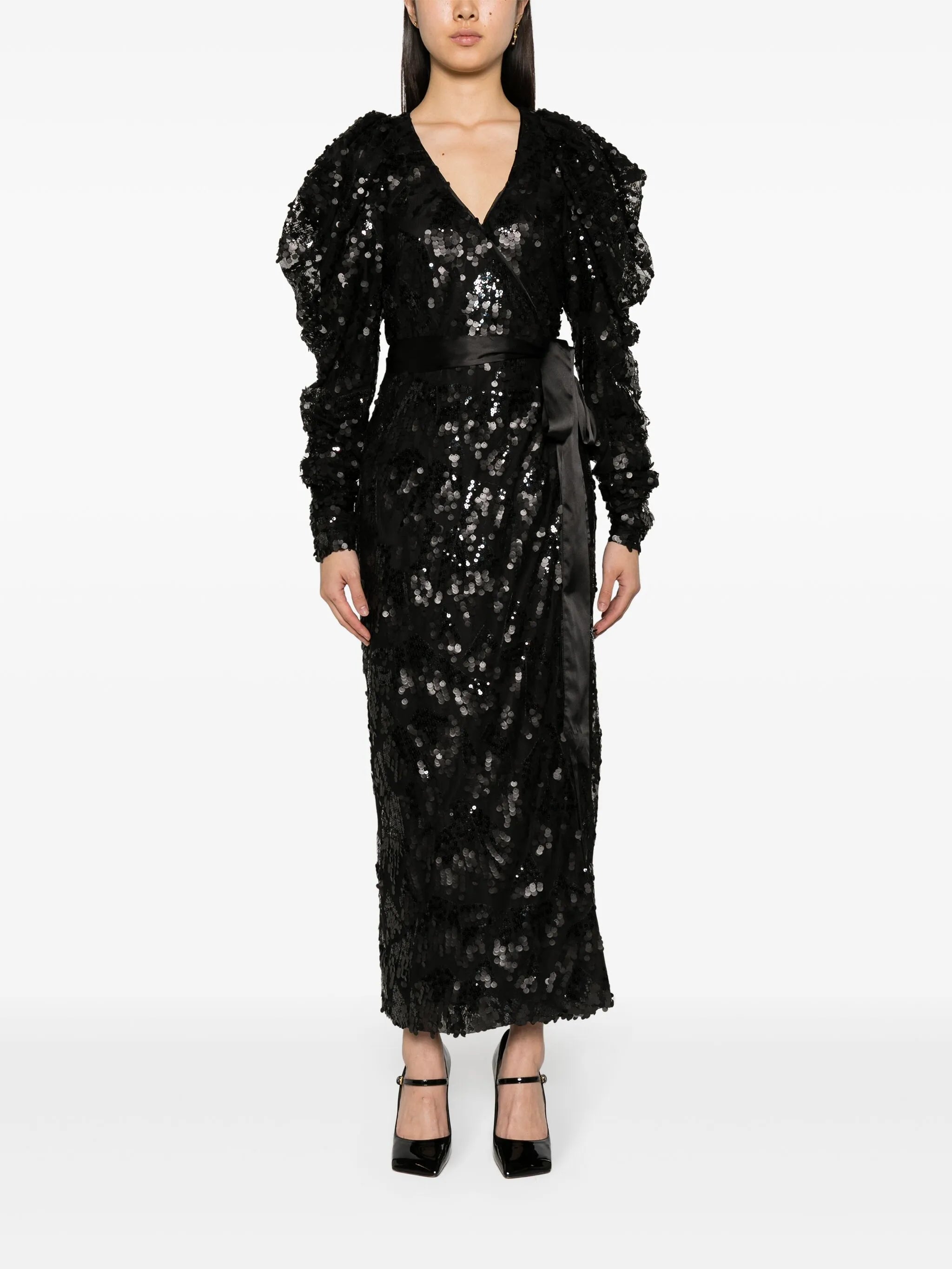 sequined wrap midi dress