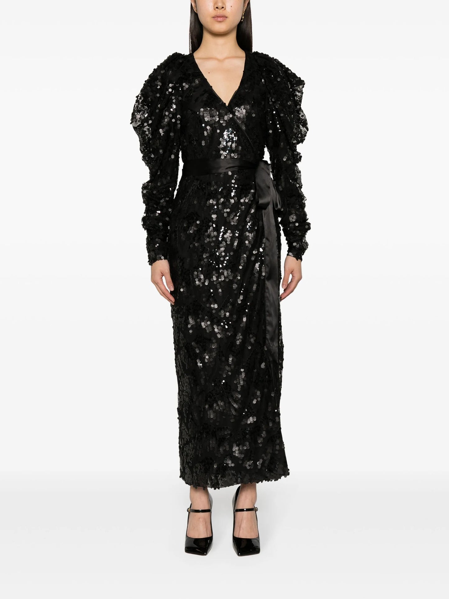 sequined wrap midi dress