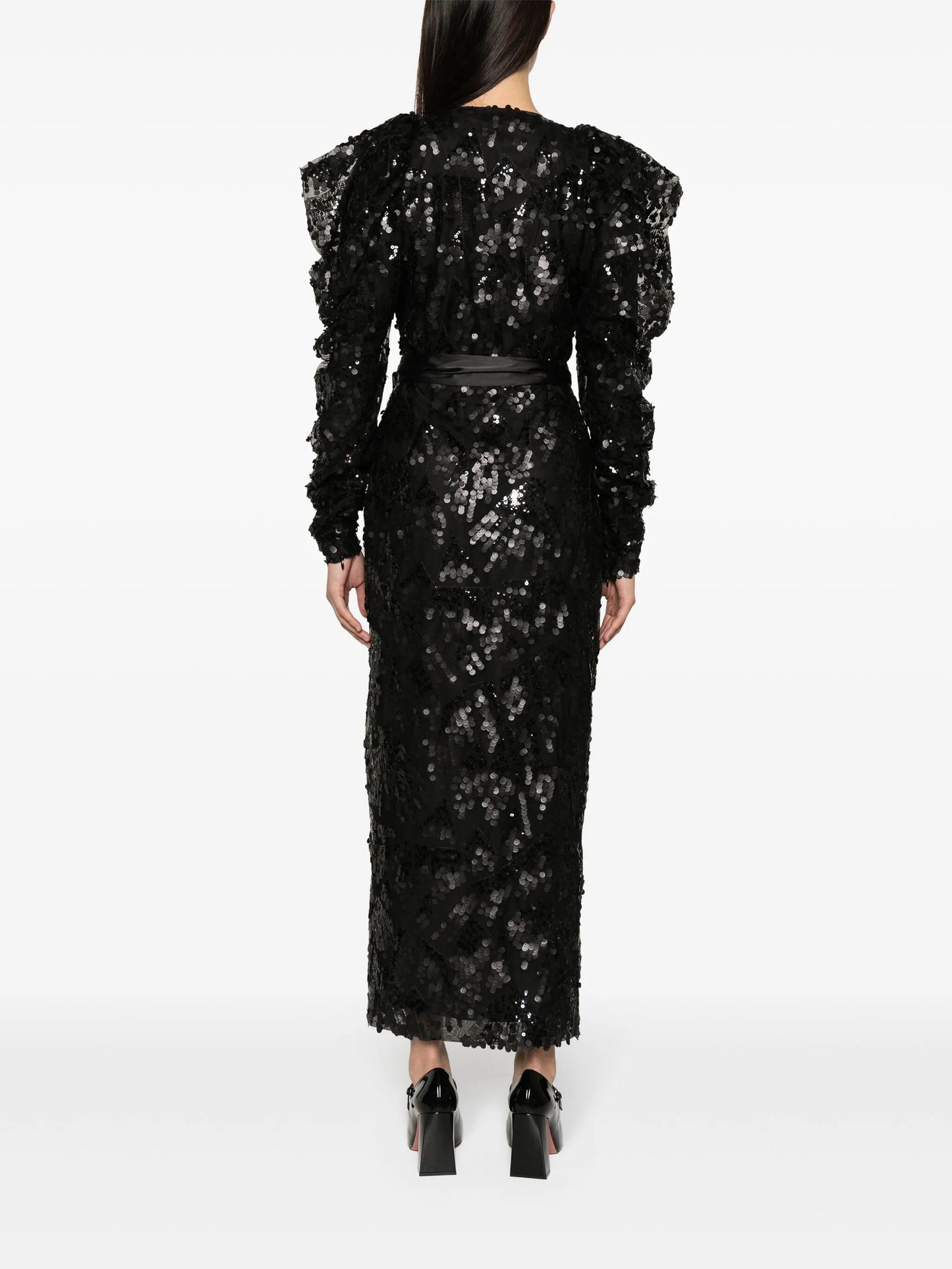 sequined wrap midi dress