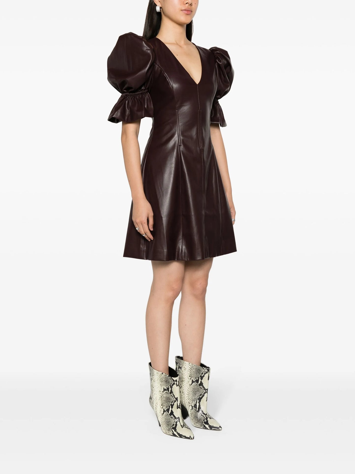 puff-sleeve flared minidress