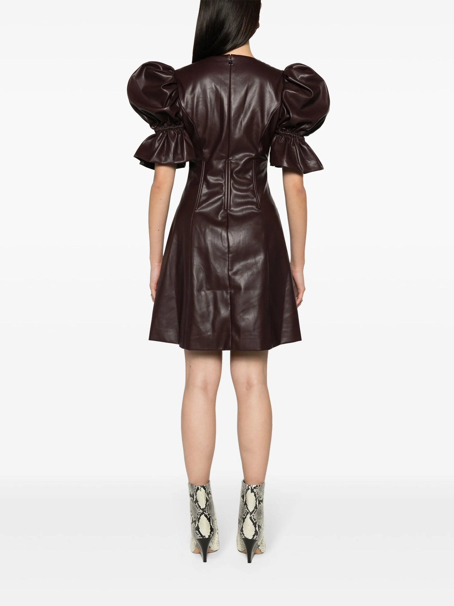 puff-sleeve flared minidress