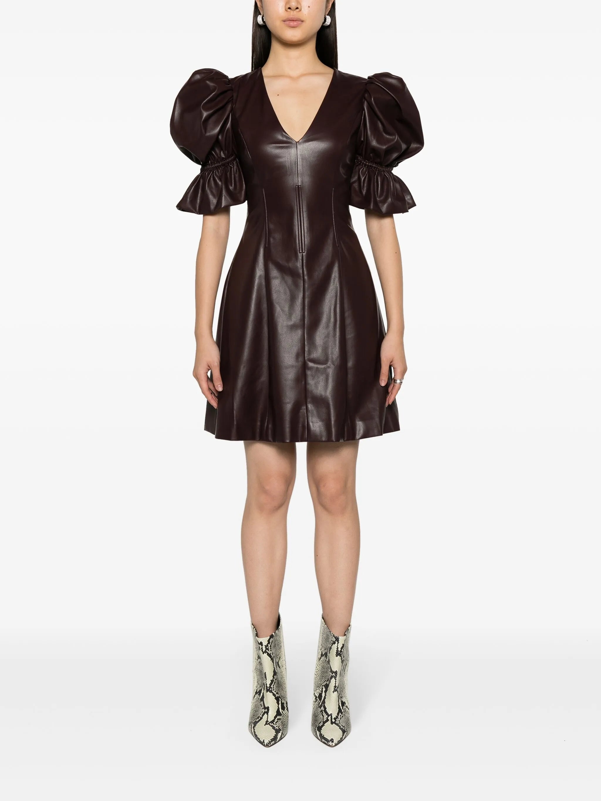 puff-sleeve flared minidress