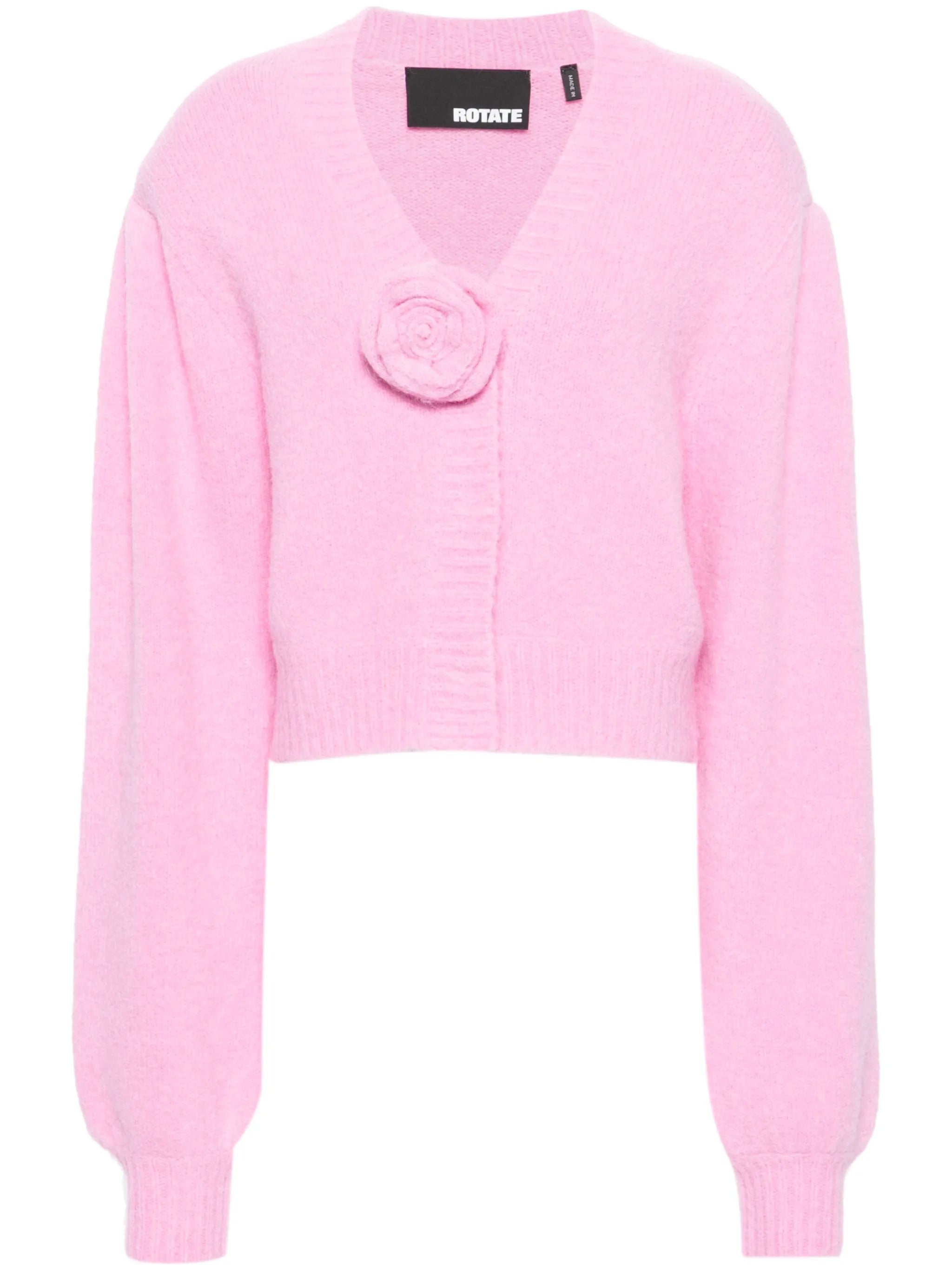 floral-appliqué brushed-knit cardigan