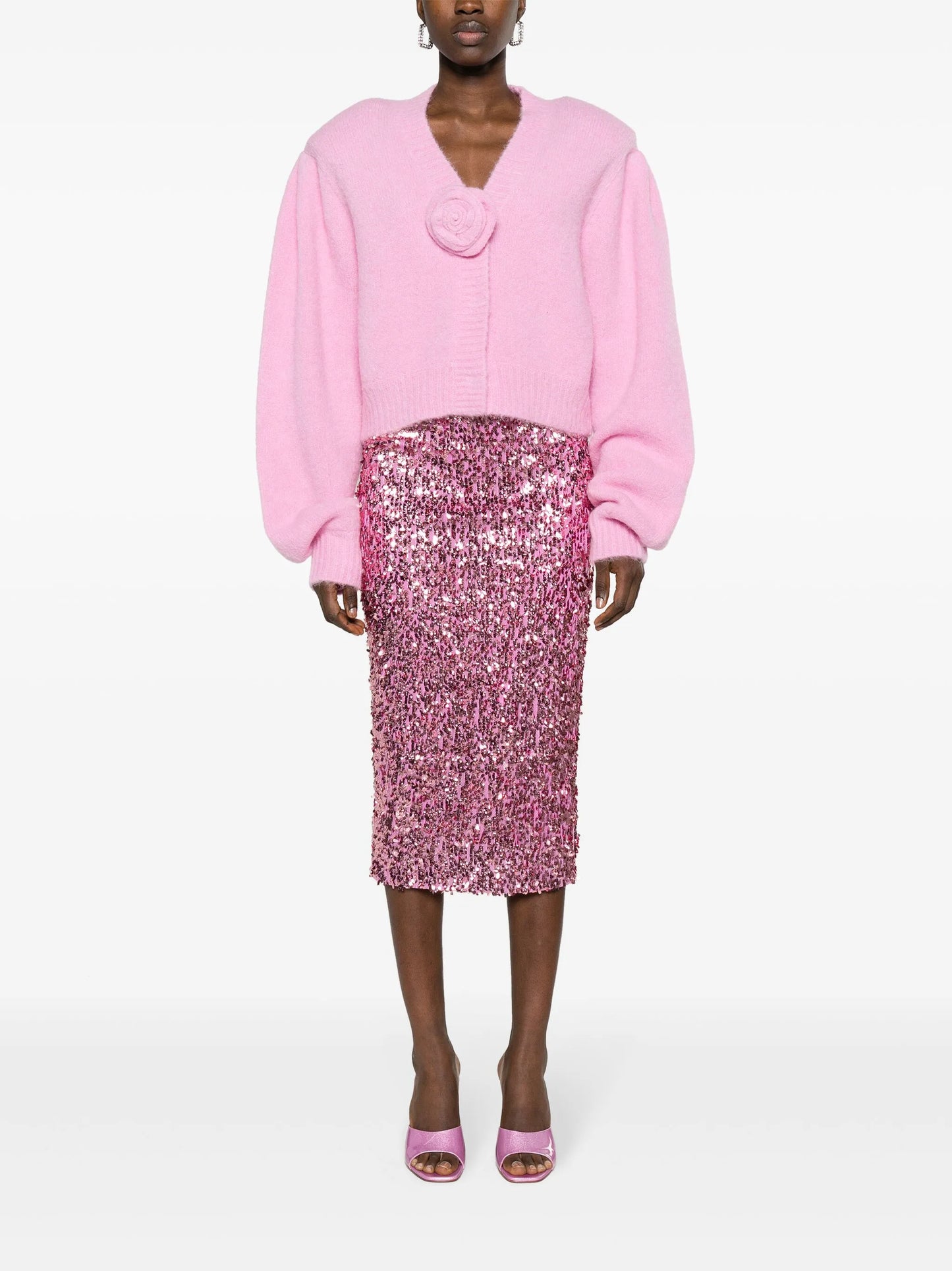 floral-appliqué brushed-knit cardigan
