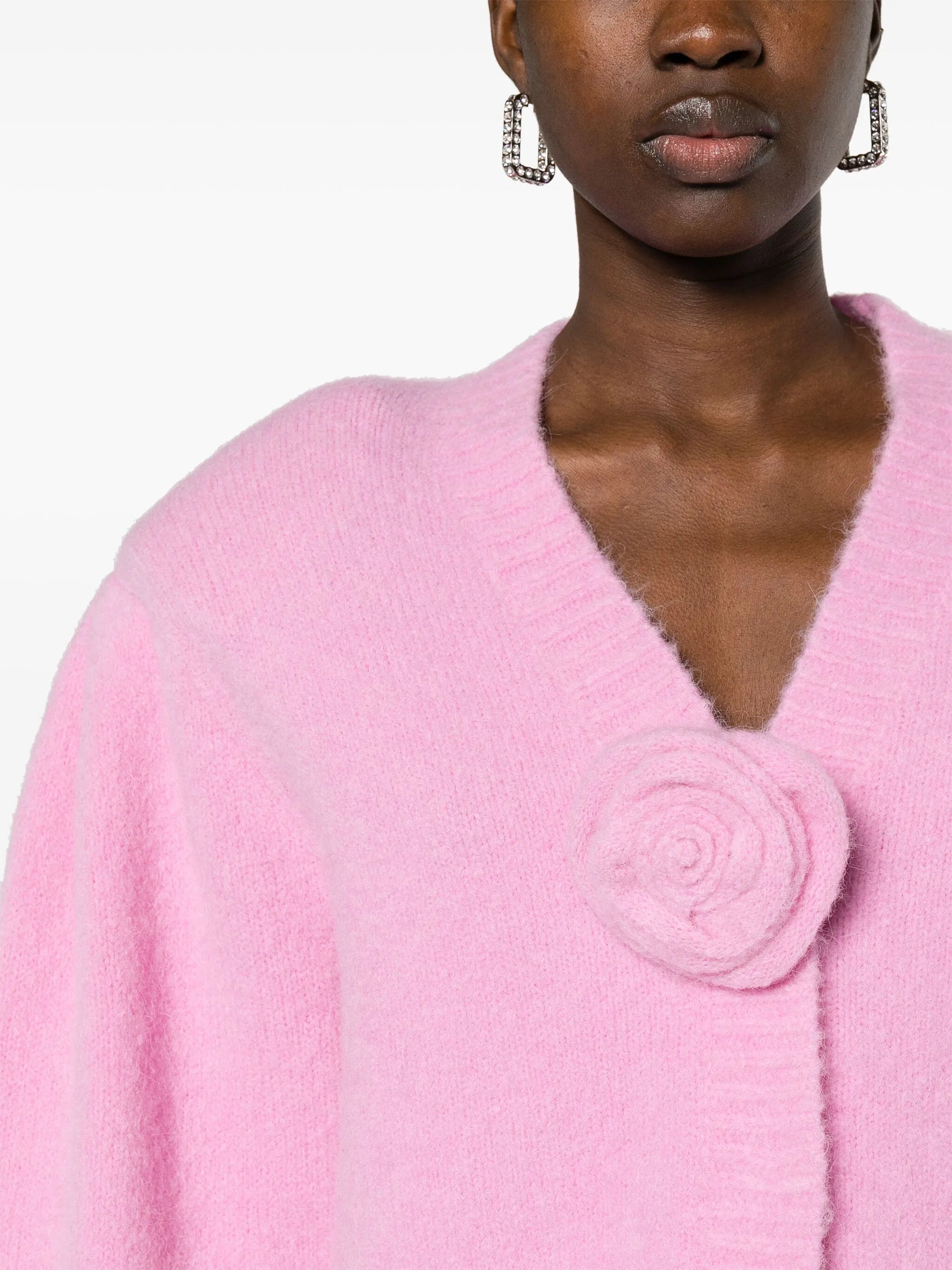 floral-appliqué brushed-knit cardigan