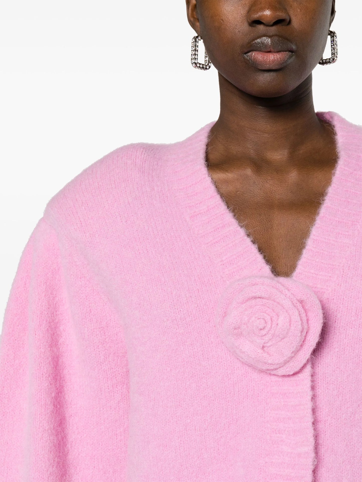 floral-appliqué brushed-knit cardigan