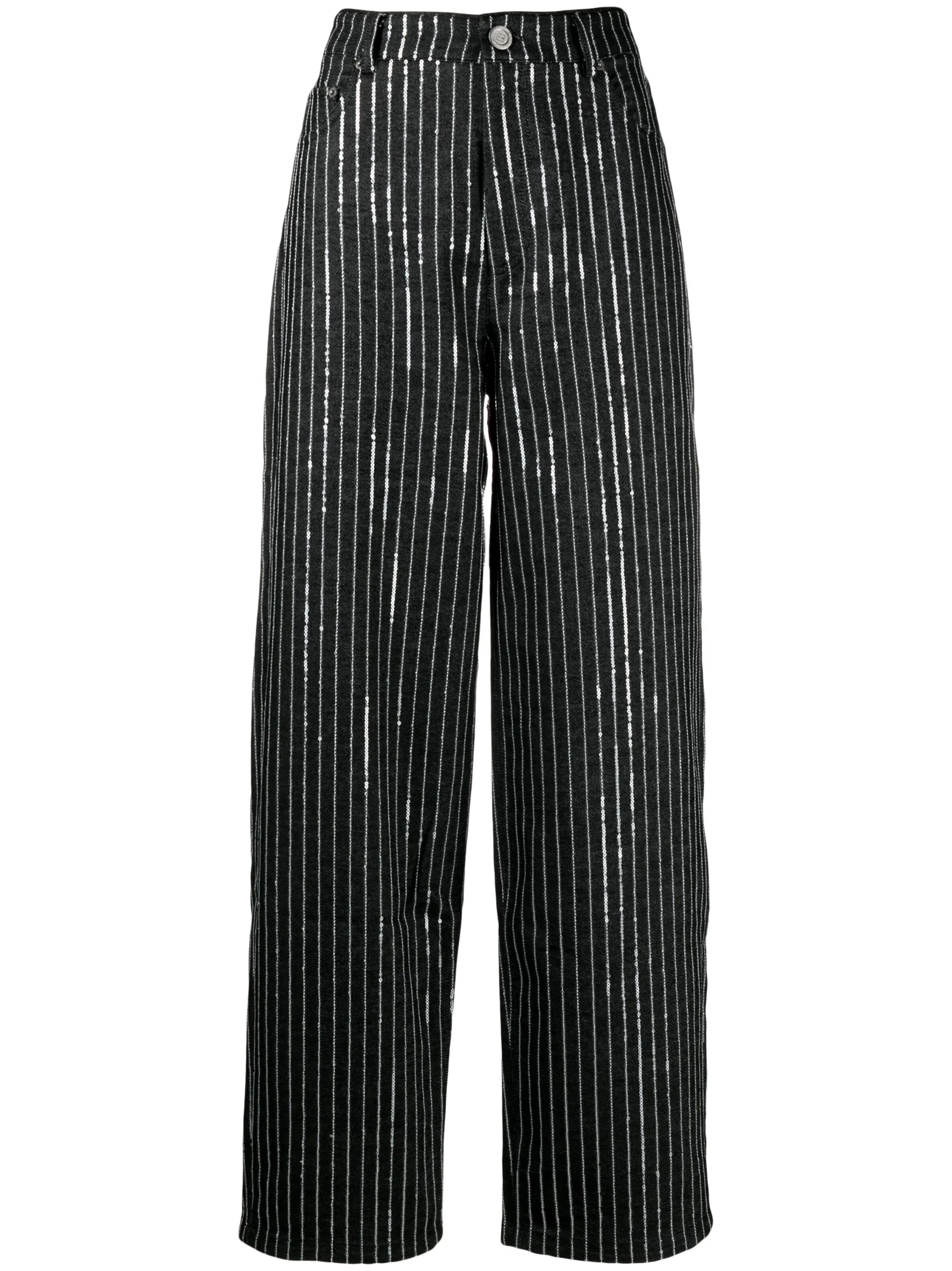 sequinned striped wide-leg jeans