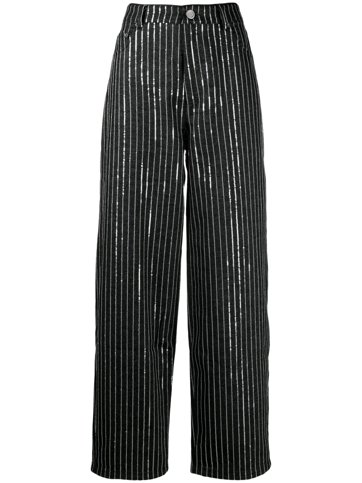 sequinned striped wide-leg jeans
