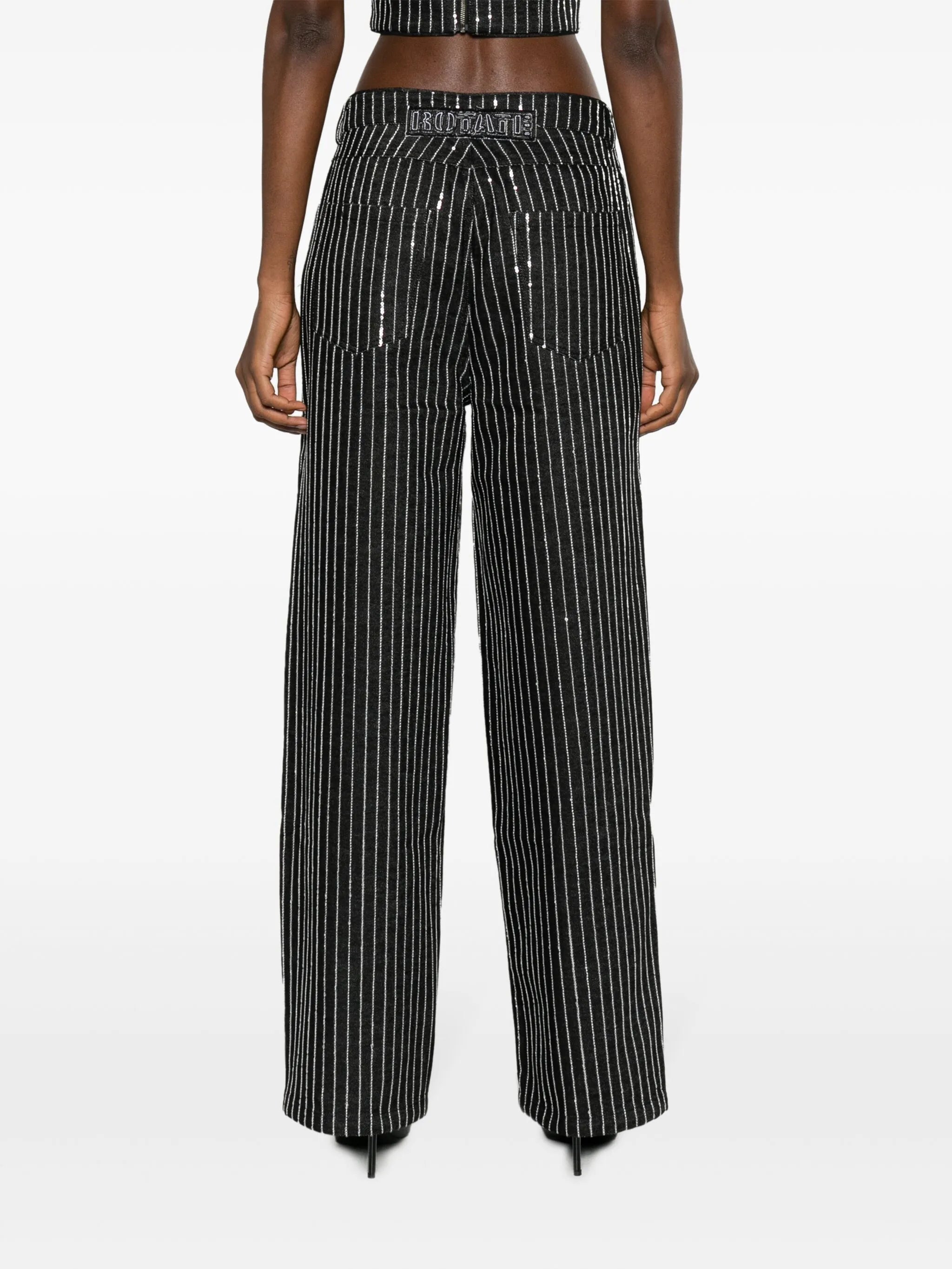 sequinned striped wide-leg jeans