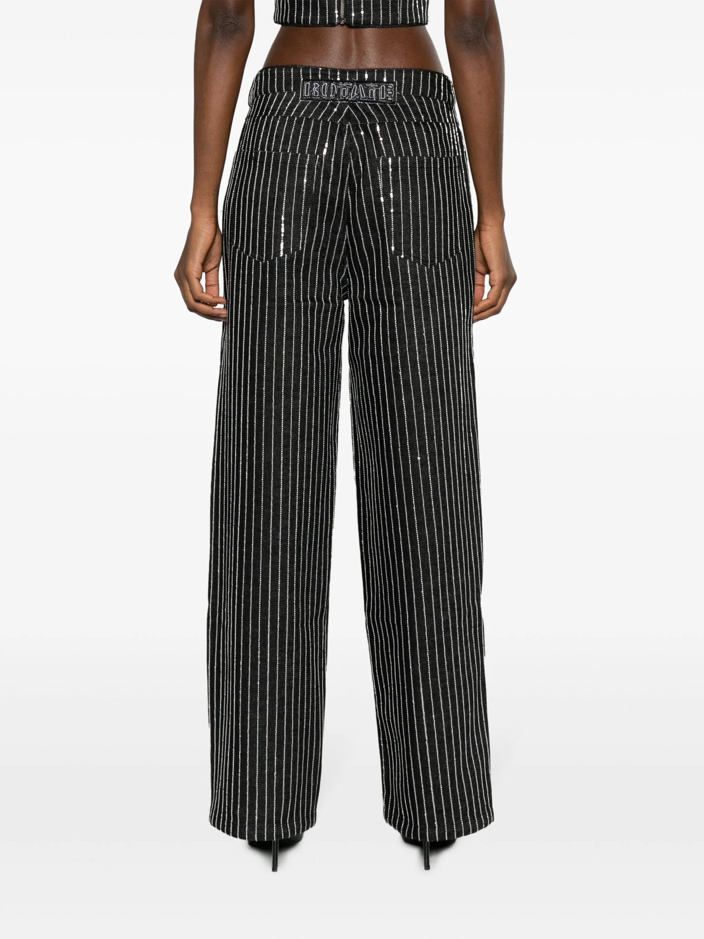 sequinned striped wide-leg jeans