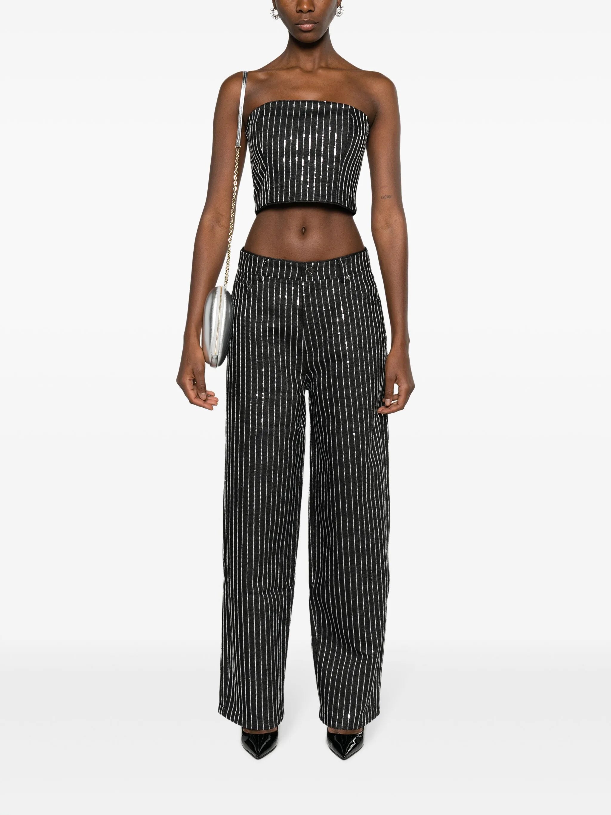 sequinned striped wide-leg jeans