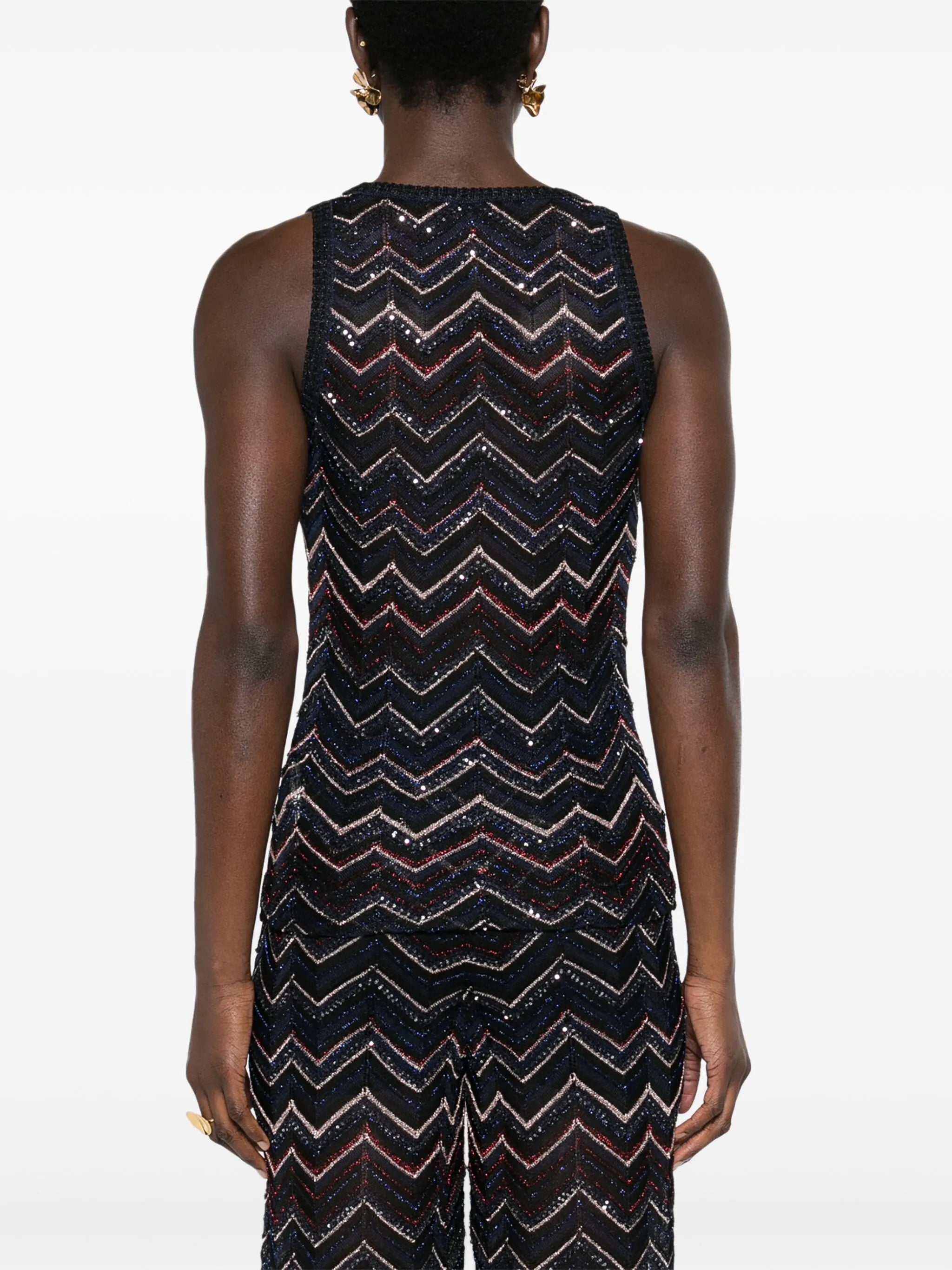 sequin-detailed chevron-knit top